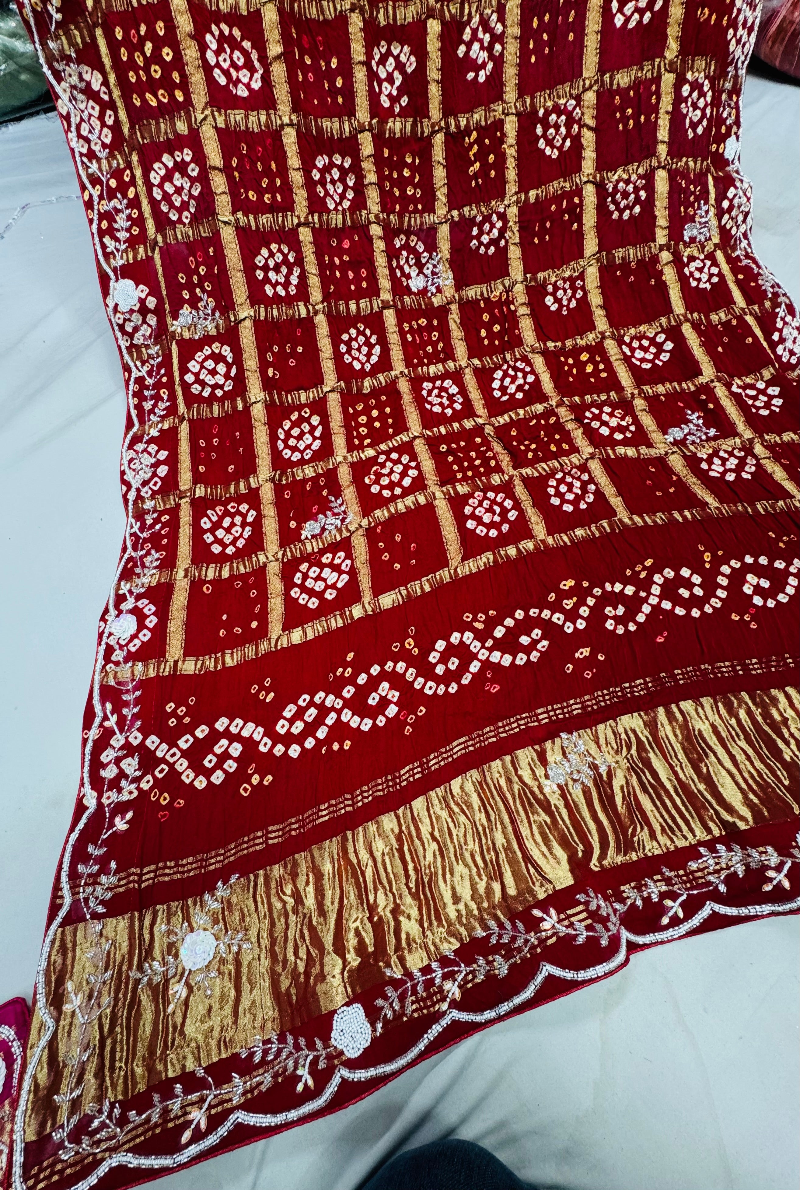 Red color Modal Gajjisilk Ghadchola dupatta with handwork
