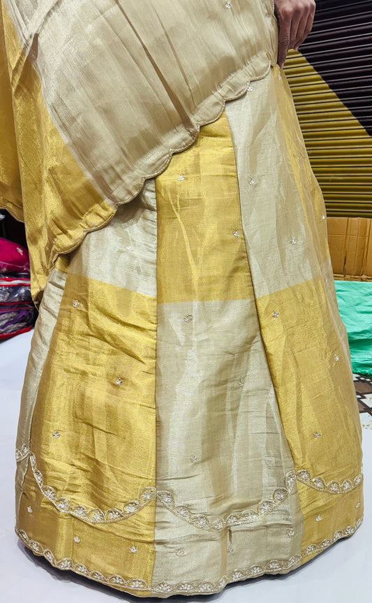 Pure Kanjivaram Tissue lehnga in kali concept with beautiful zardosi gottapattiwork