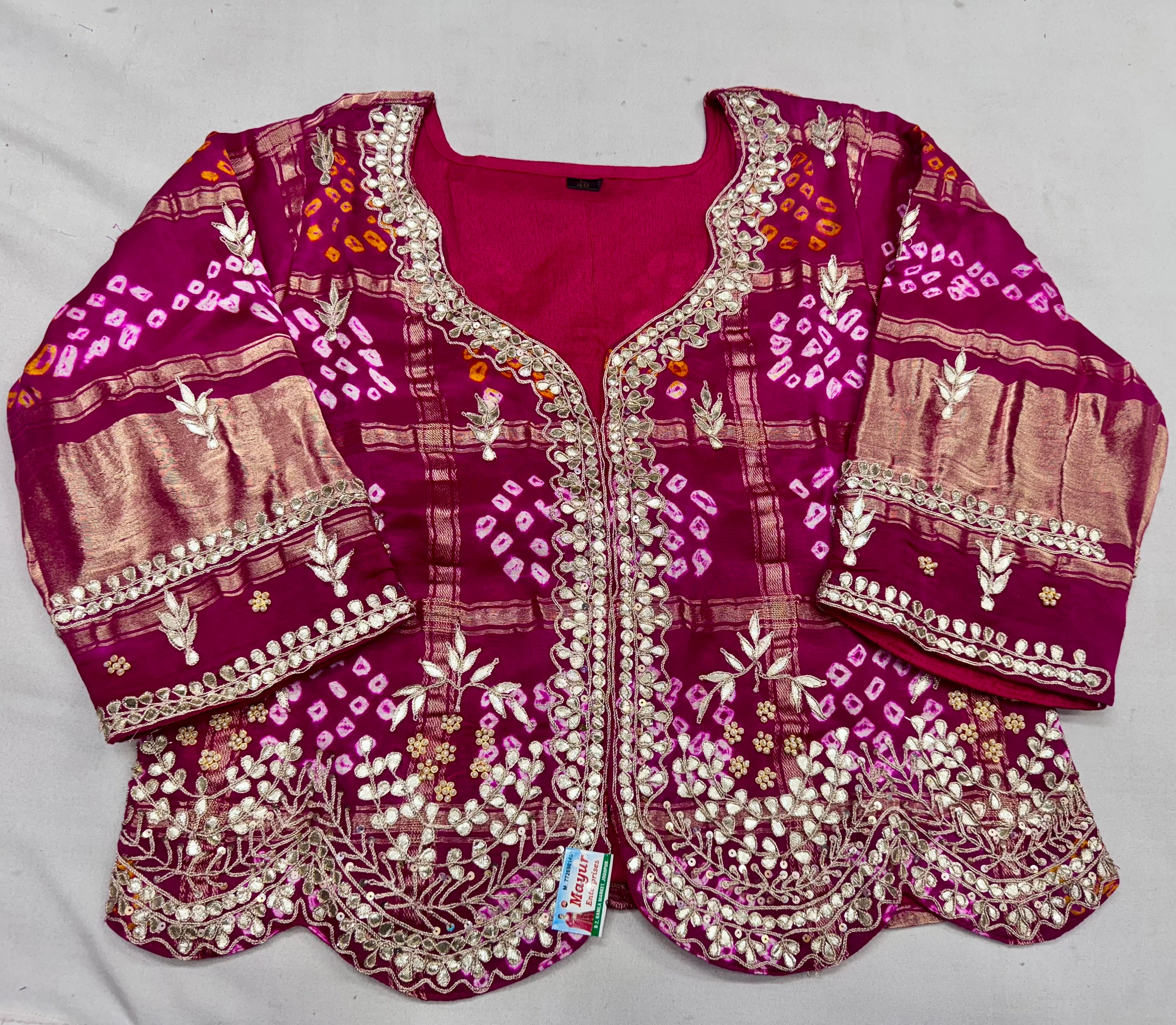 Pure gajji jacket blouse with handwork of marodi and zardosi