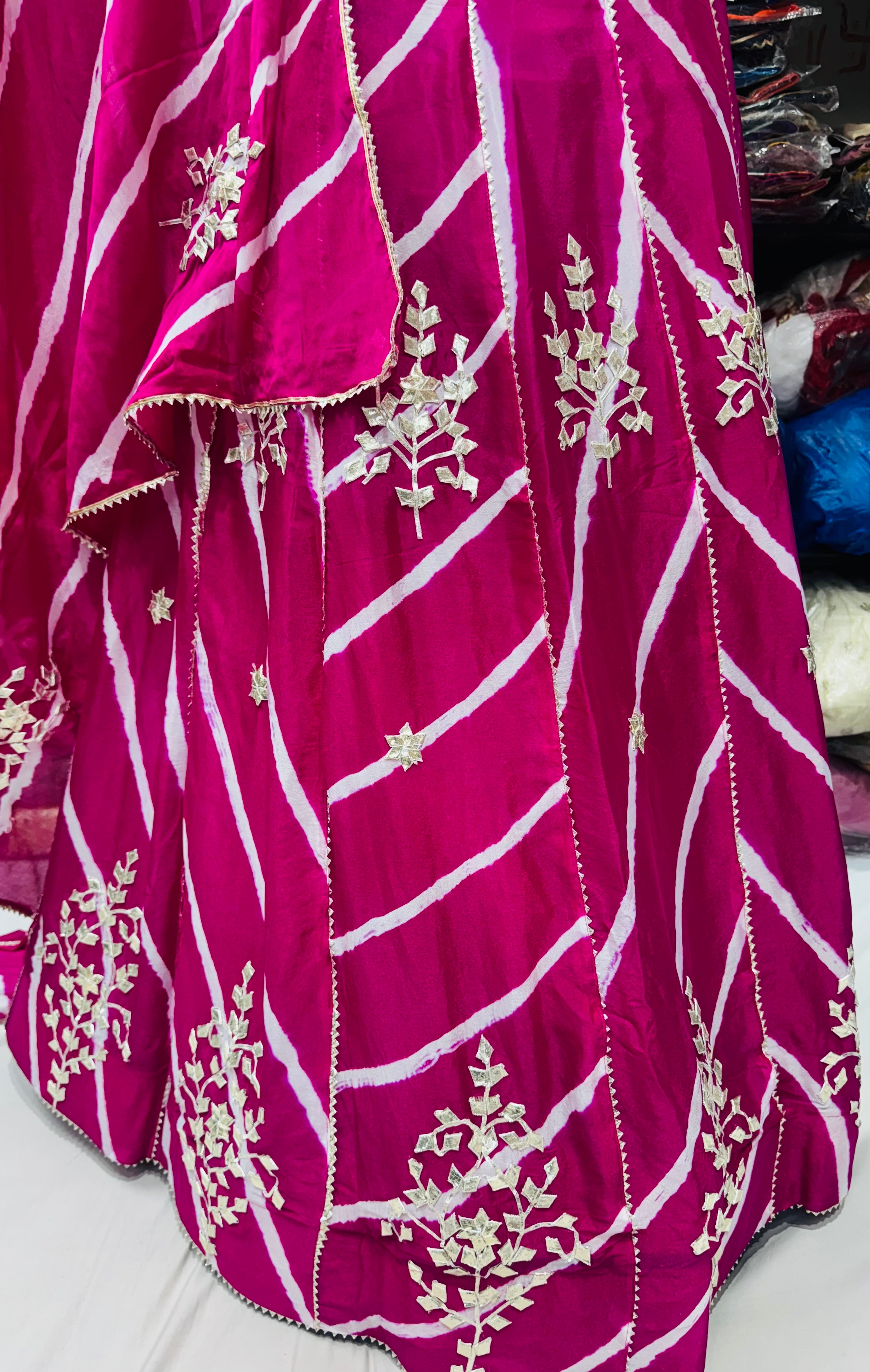 Lehriya lehngas with sikhiya gota work on chinon fabric