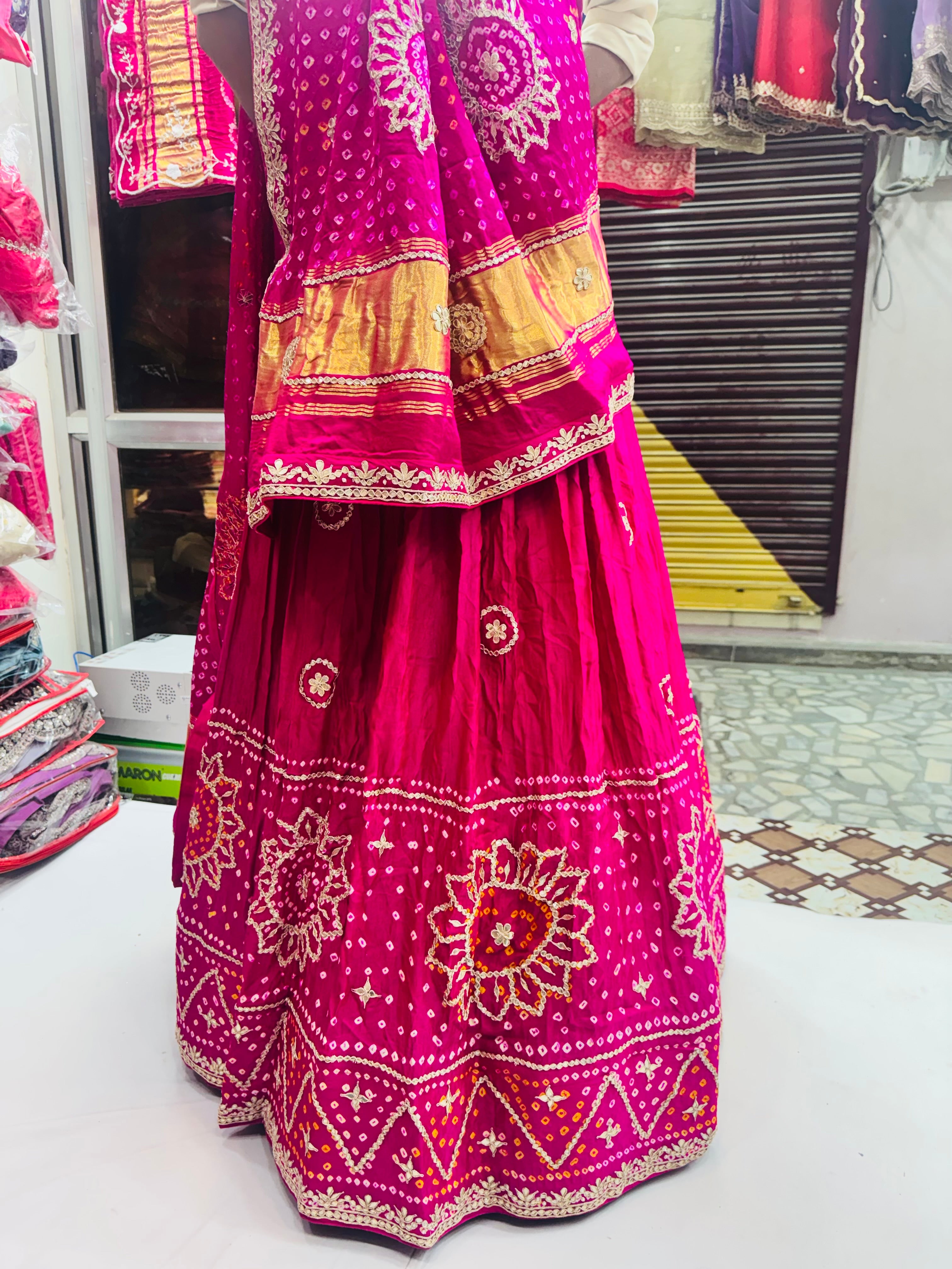 Pure Gajji silk lehnga with highlighting of marodi and gottapatti work
