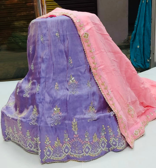 Handwork lehnga Lilac color with pitch color Dupatta