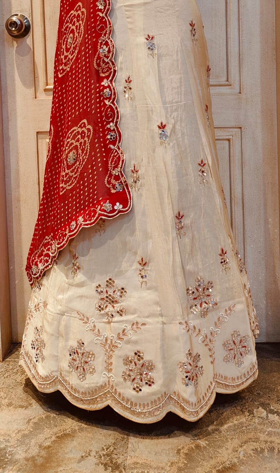 COSMO TISSUE FABRIC LEHNGA WITH BHANDHEJ CONCEPT