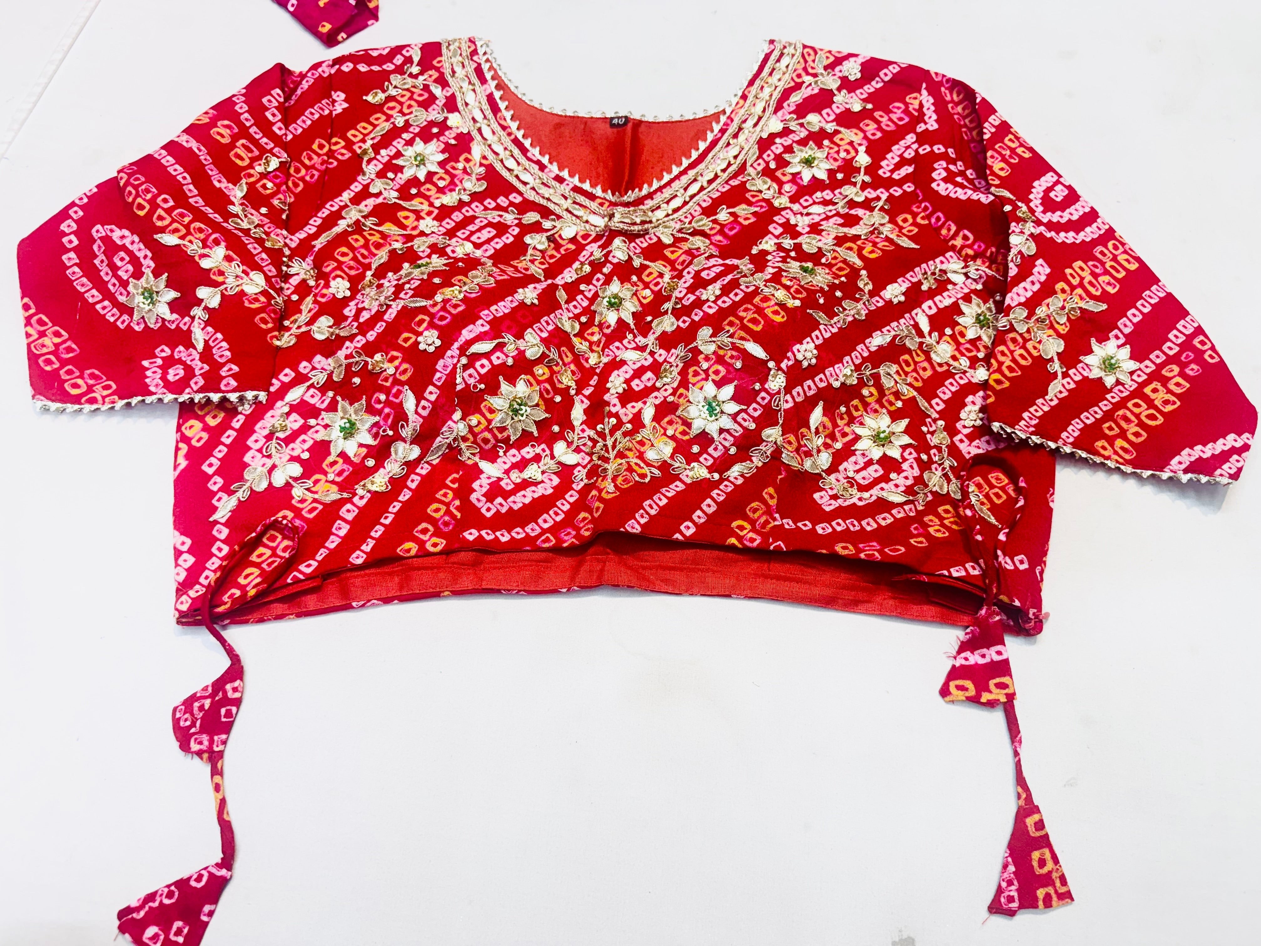 Pure Ojariya hand Bhandhej blouse stitched