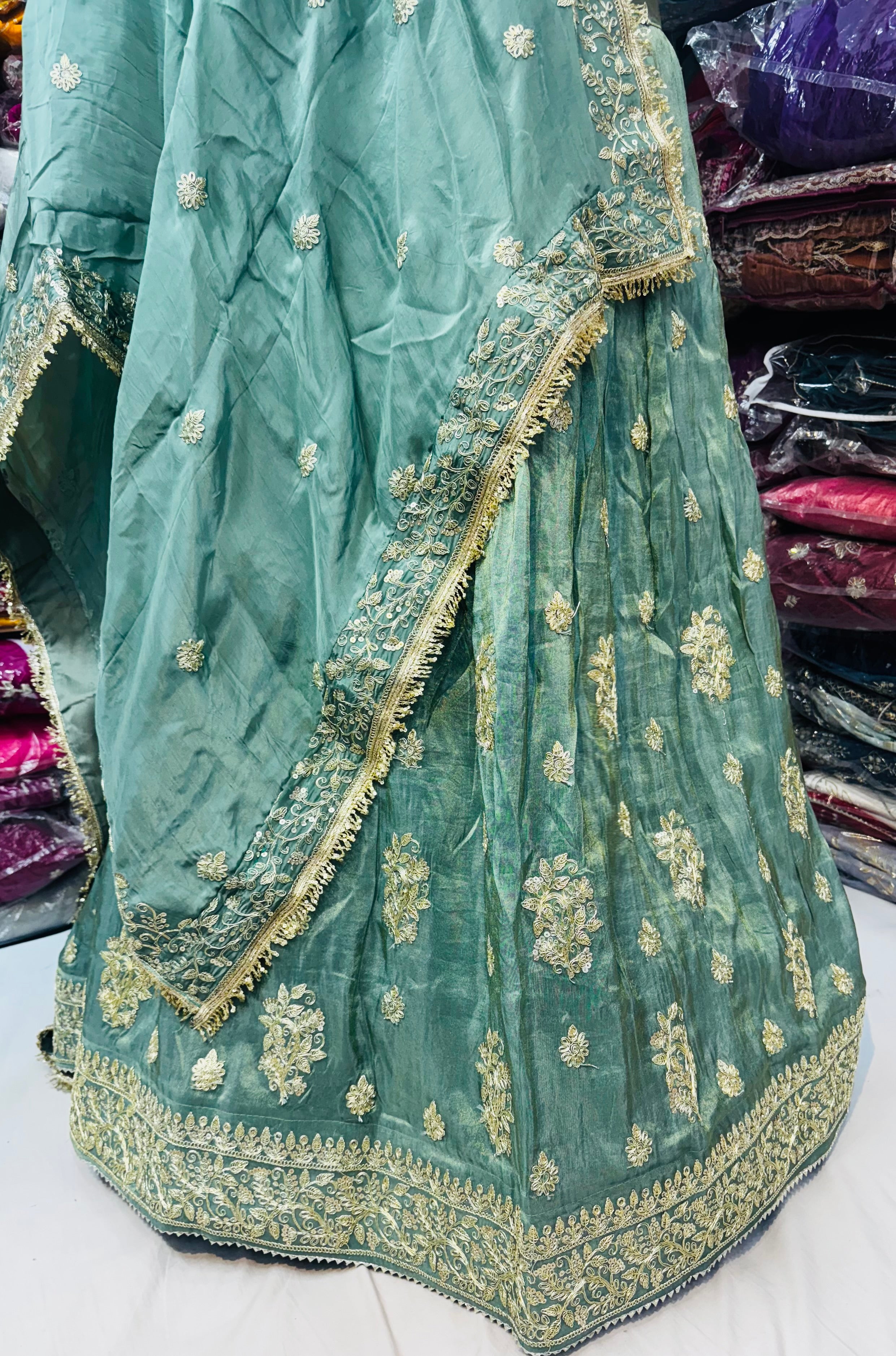 Beautiful antique work lehnga with trending lace