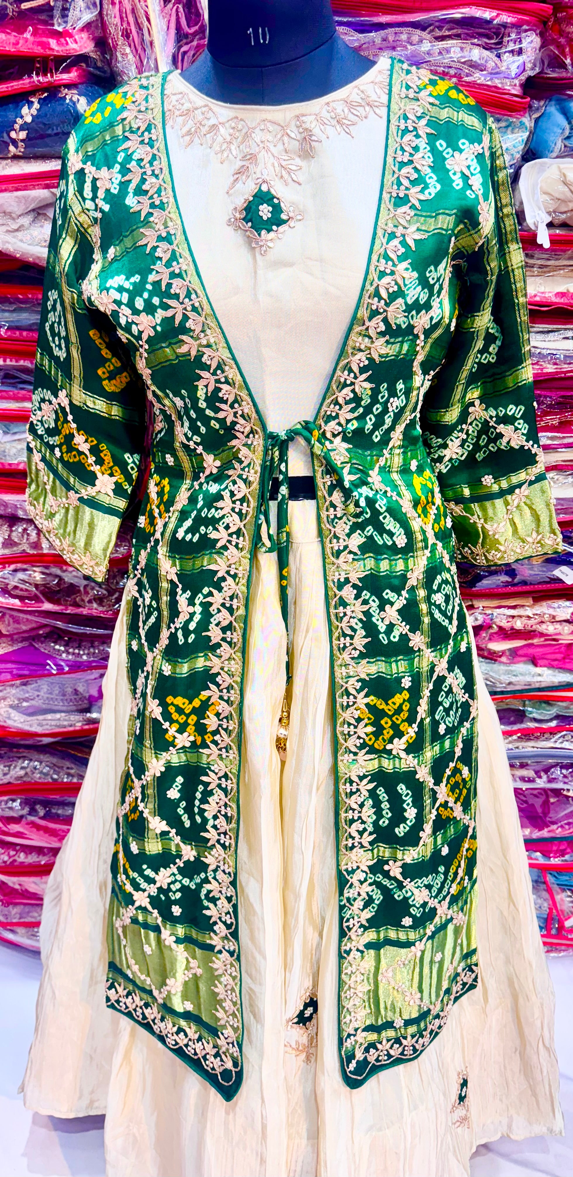 Pure gajji shrug with blouse and lehnga