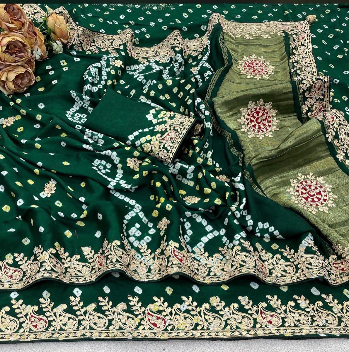 Handbandhej gajji modal saree with gotawork