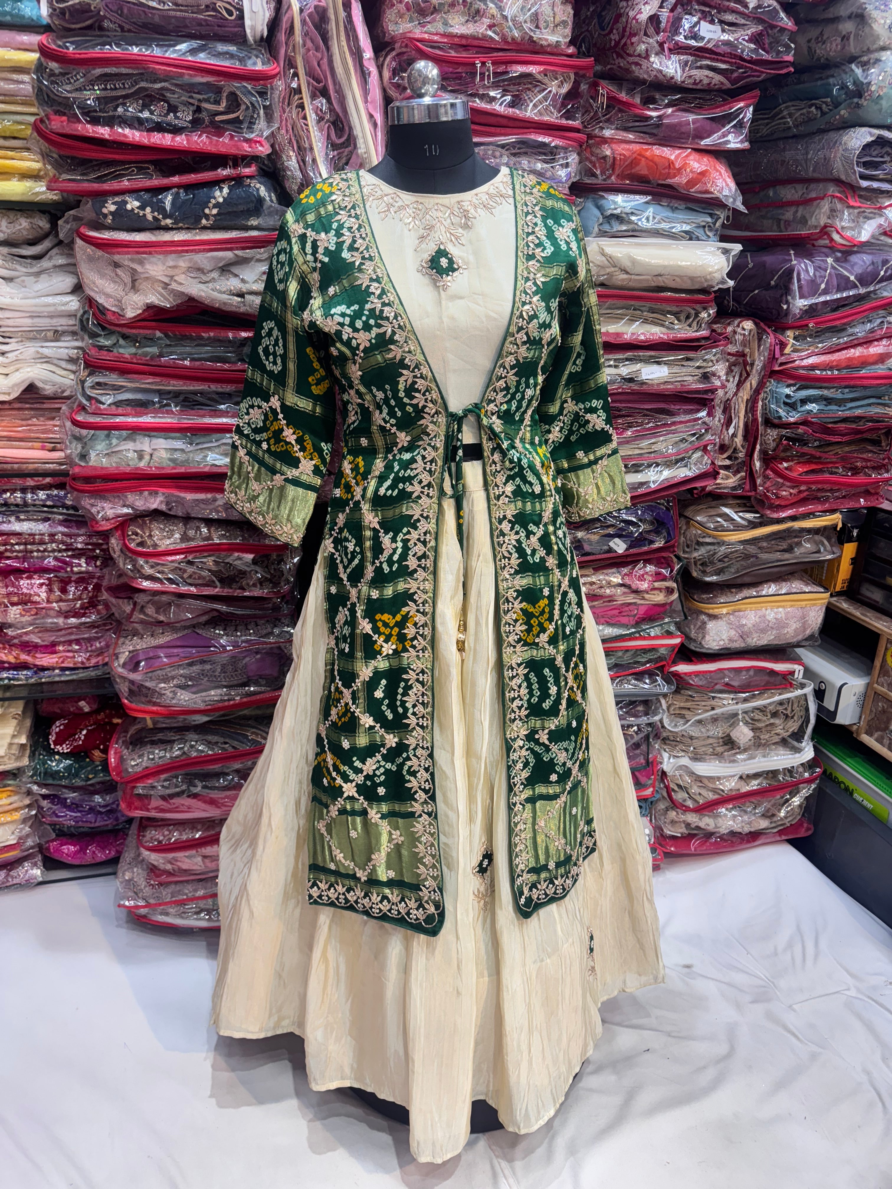 Pure gajji shrug with blouse and lehnga