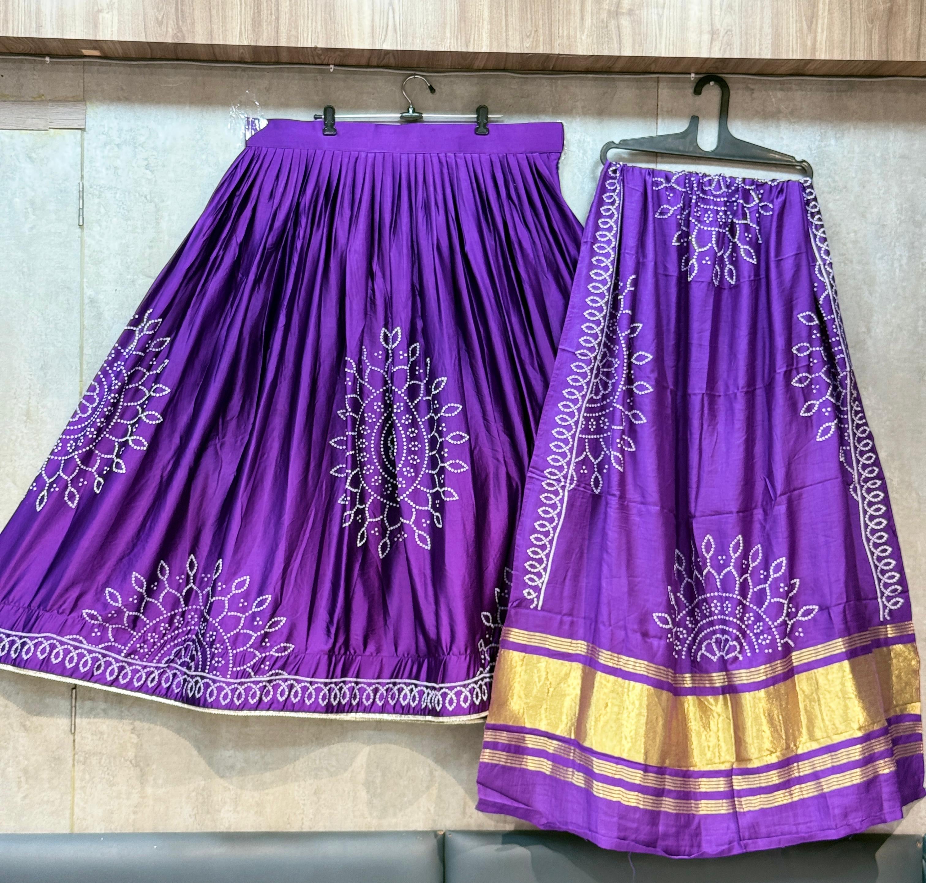 Modal silk lehnga with khadi bhandhej