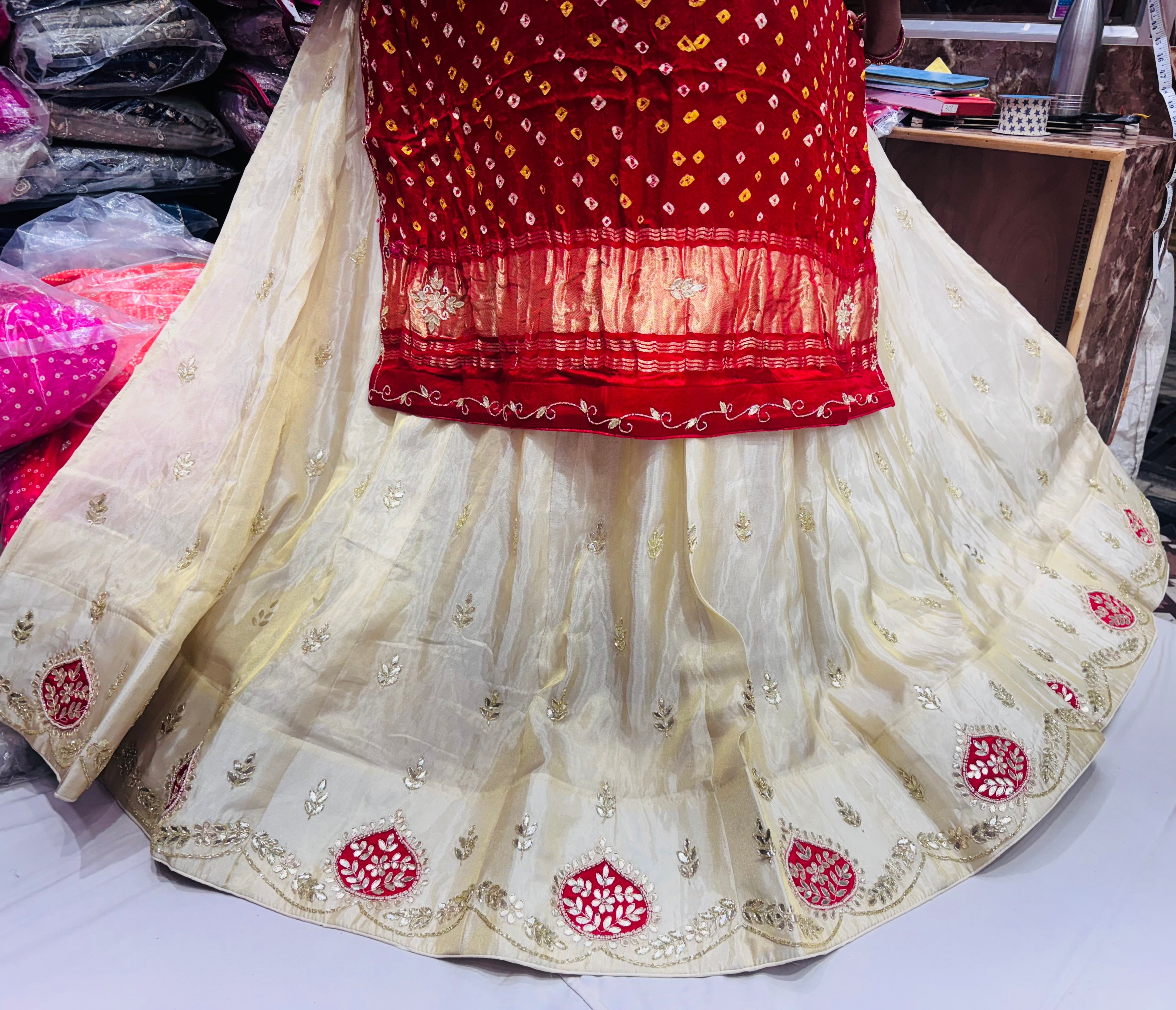 Patchwork lehngas with bandhej gajji odhni