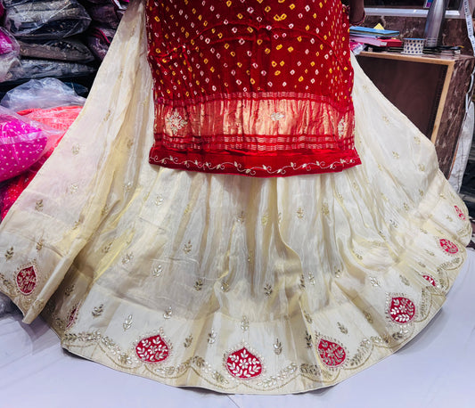 Patchwork lehngas with bandhej gajji odhni