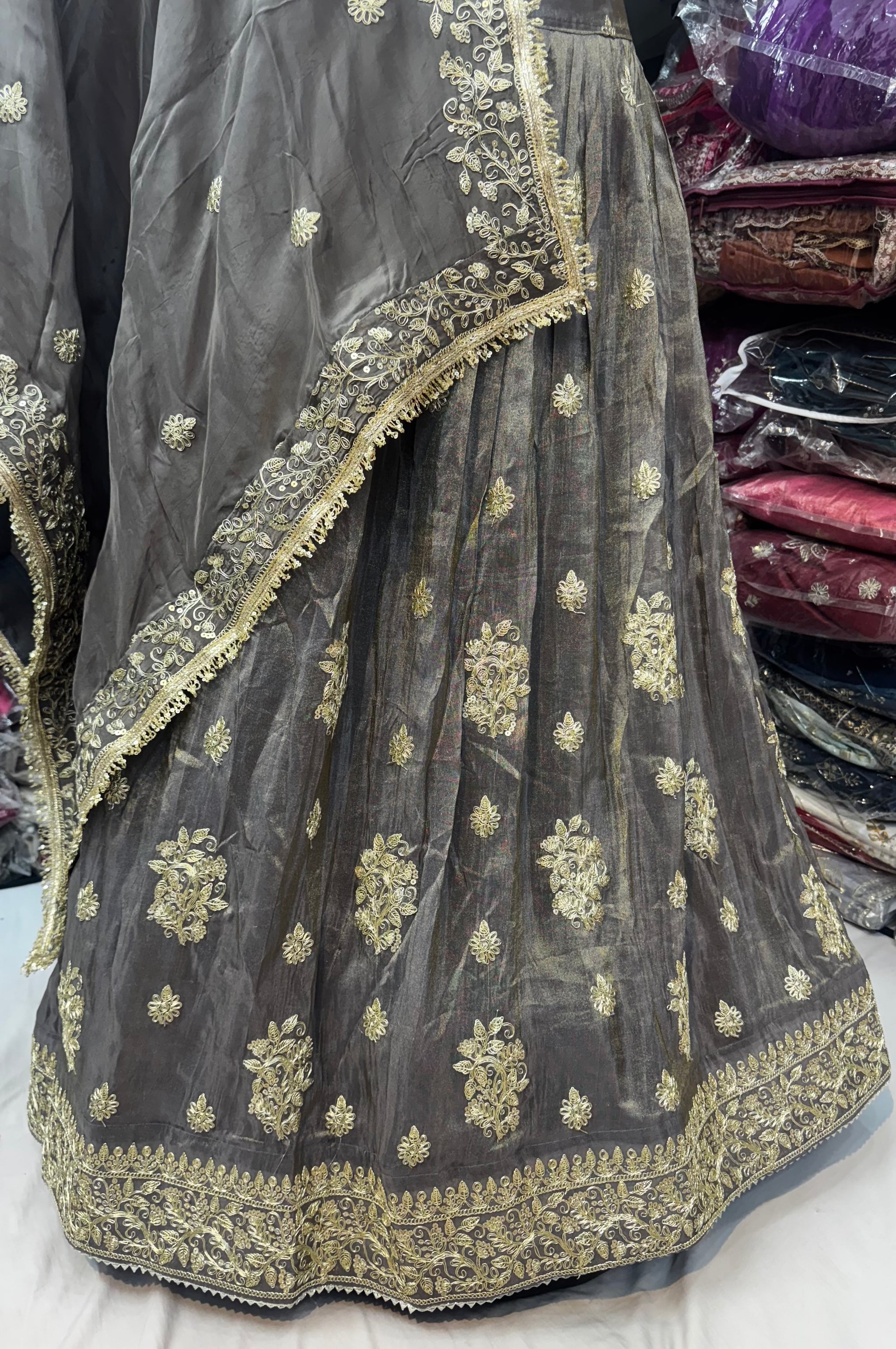 Beautiful antique work lehnga with trending lace