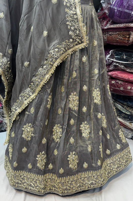 Beautiful antique work lehnga with trending lace