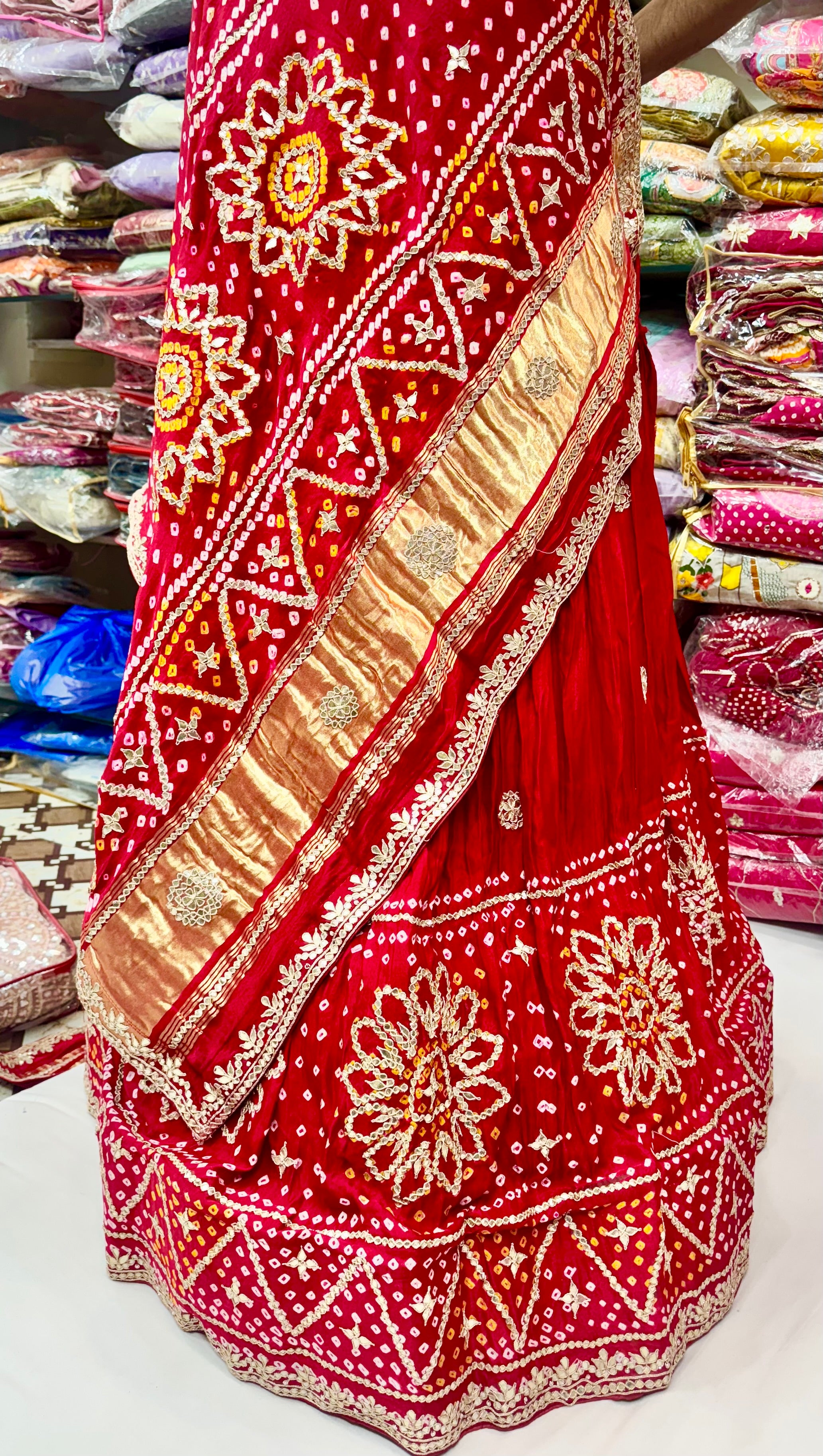 Pure Gajji silk lehnga with highlighting of marodi and gottapatti work