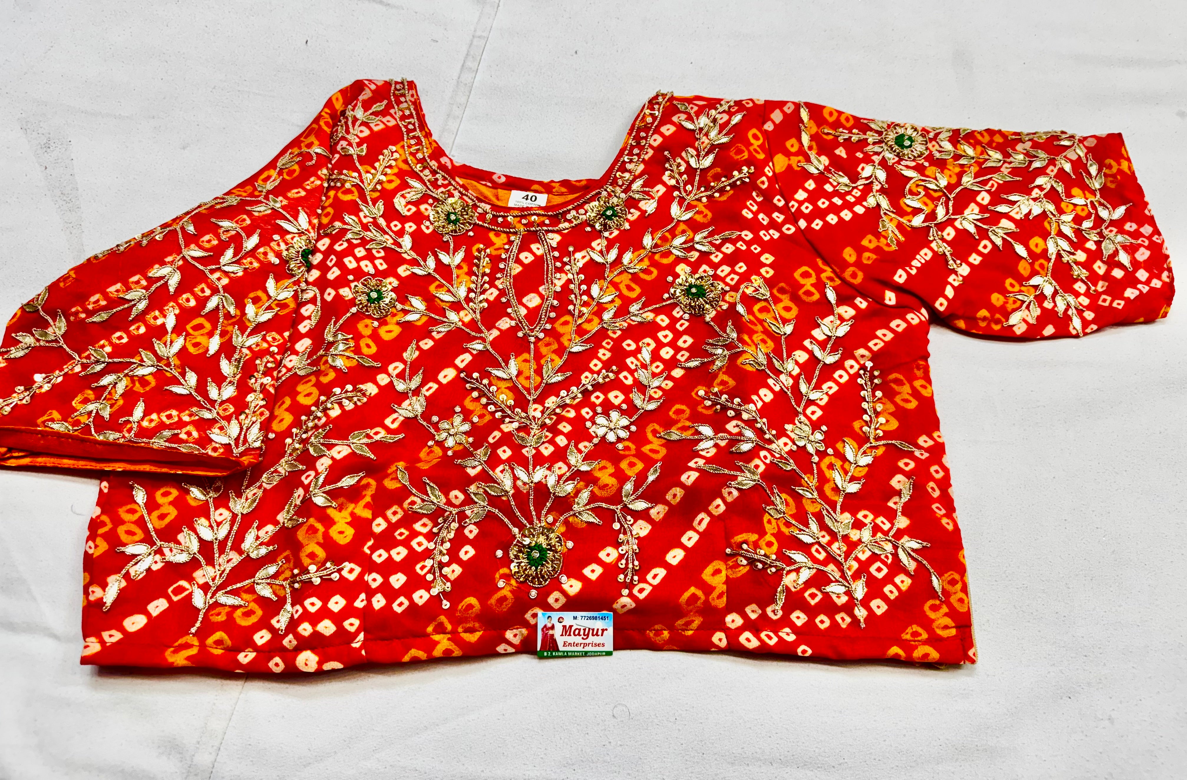 Pure Ojariya hand Bhandhej blouse stitched