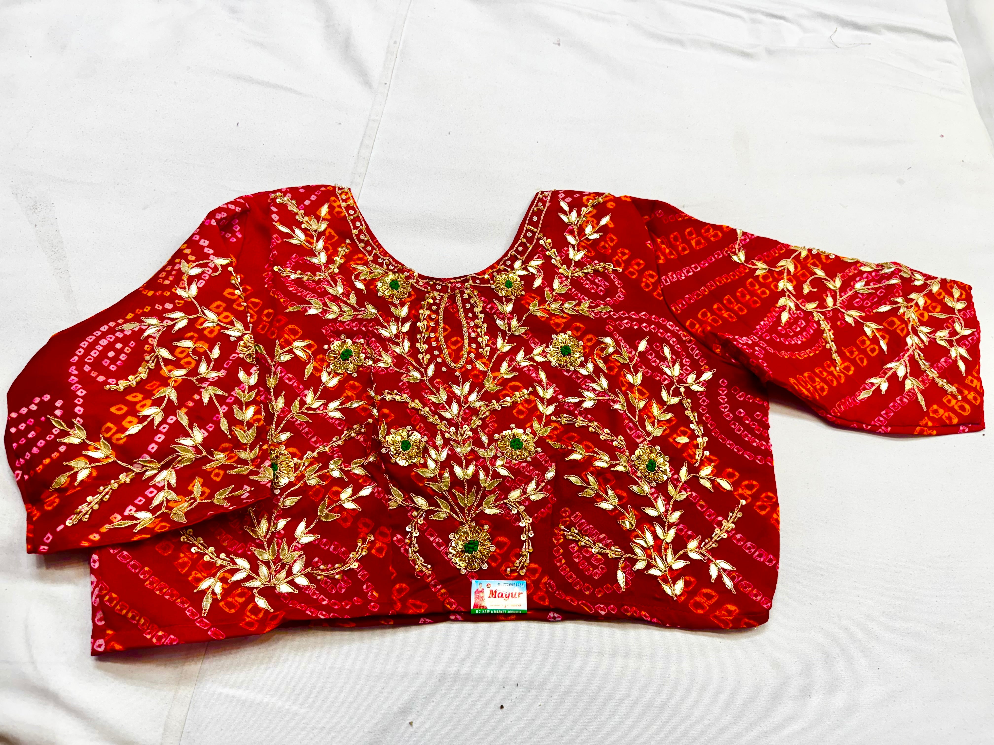 Pure Ojariya hand Bhandhej blouse stitched