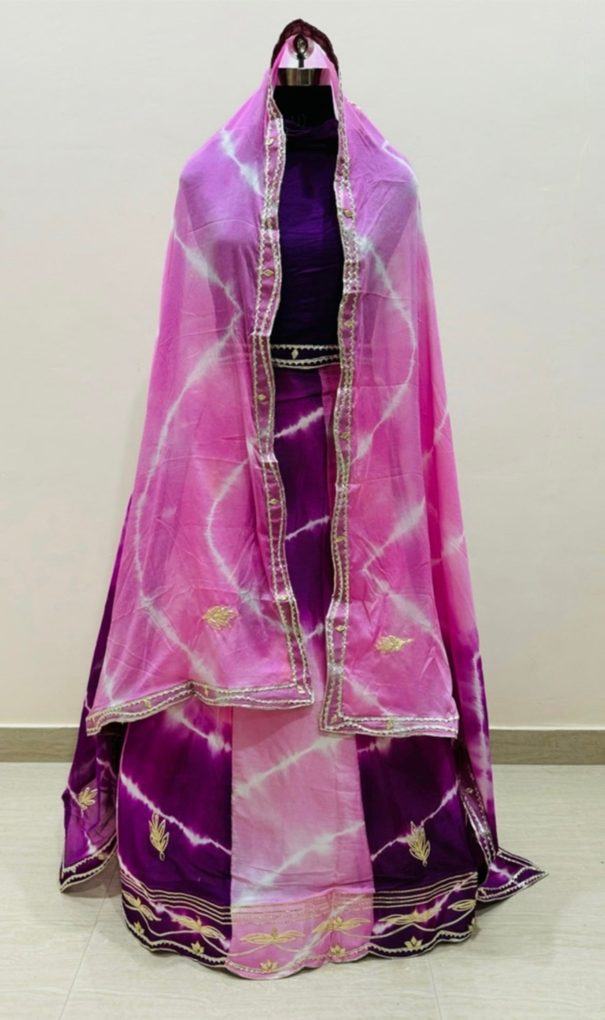 Chinon fabric lehnga with kachi gota patti work