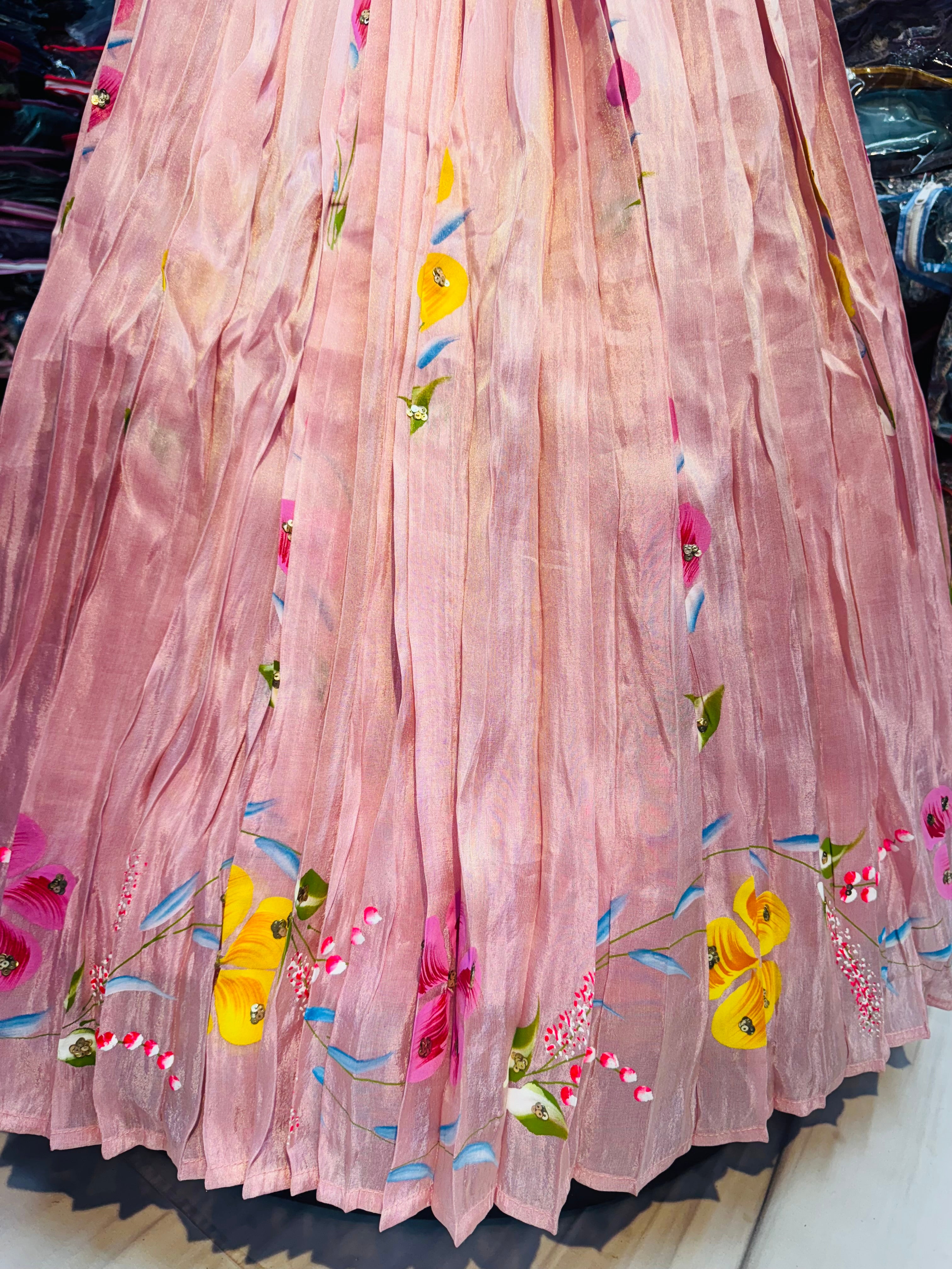 Pyaji Color Code Pyazi color handpainted lehnga on tissue fabric – MAYUR ENTERPRISES
