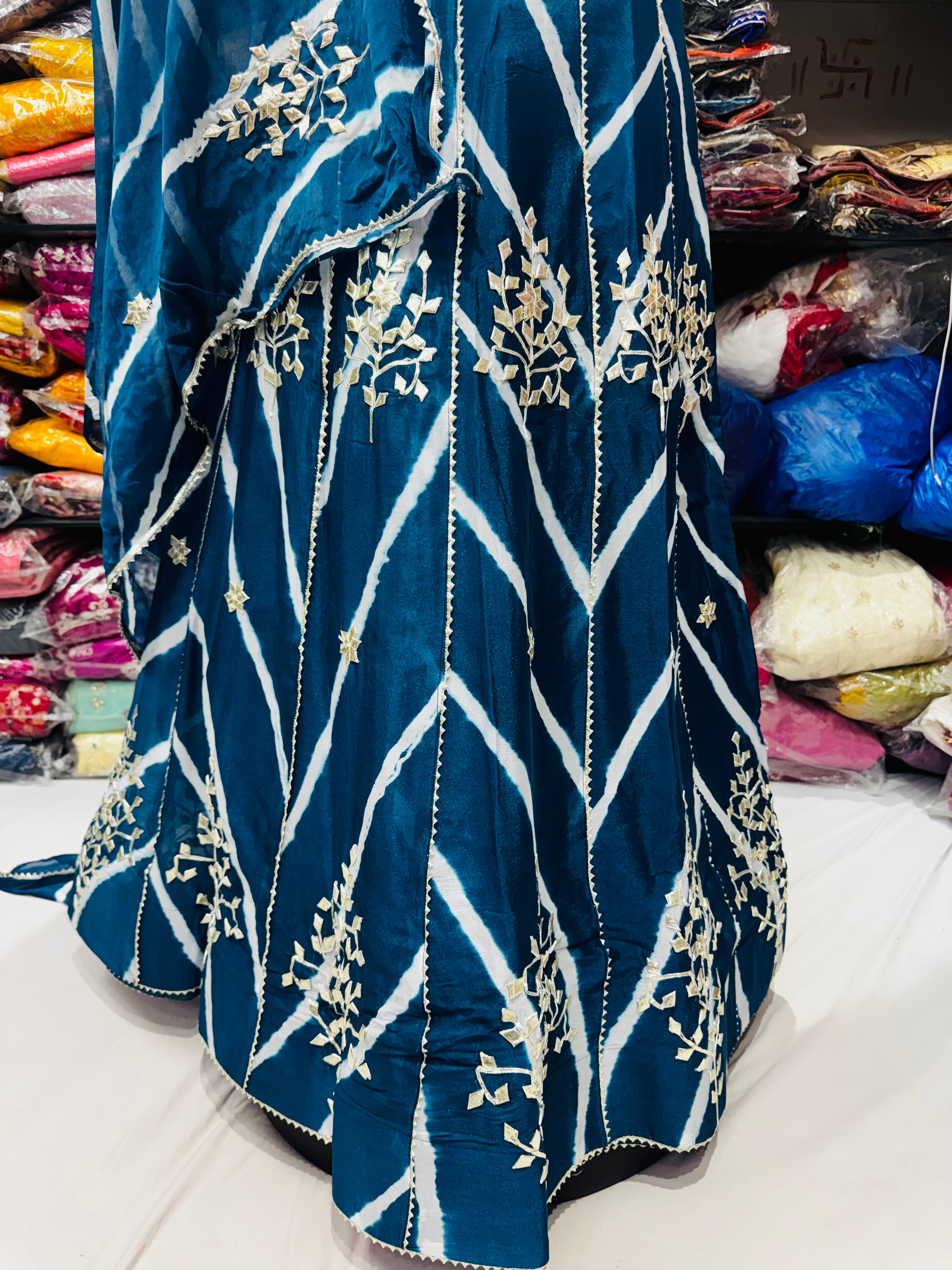 Lehriya lehngas with sikhiya gota work on chinon fabric