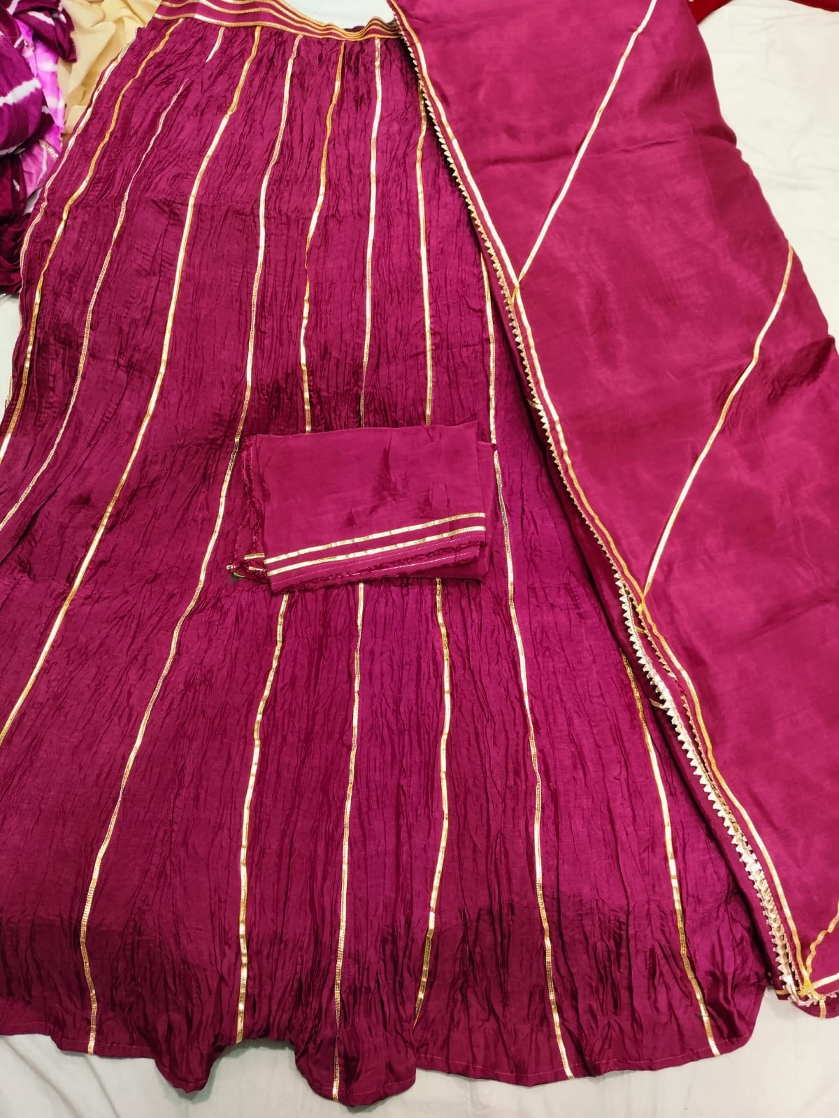Pure Upada crush skirt set with gota work
