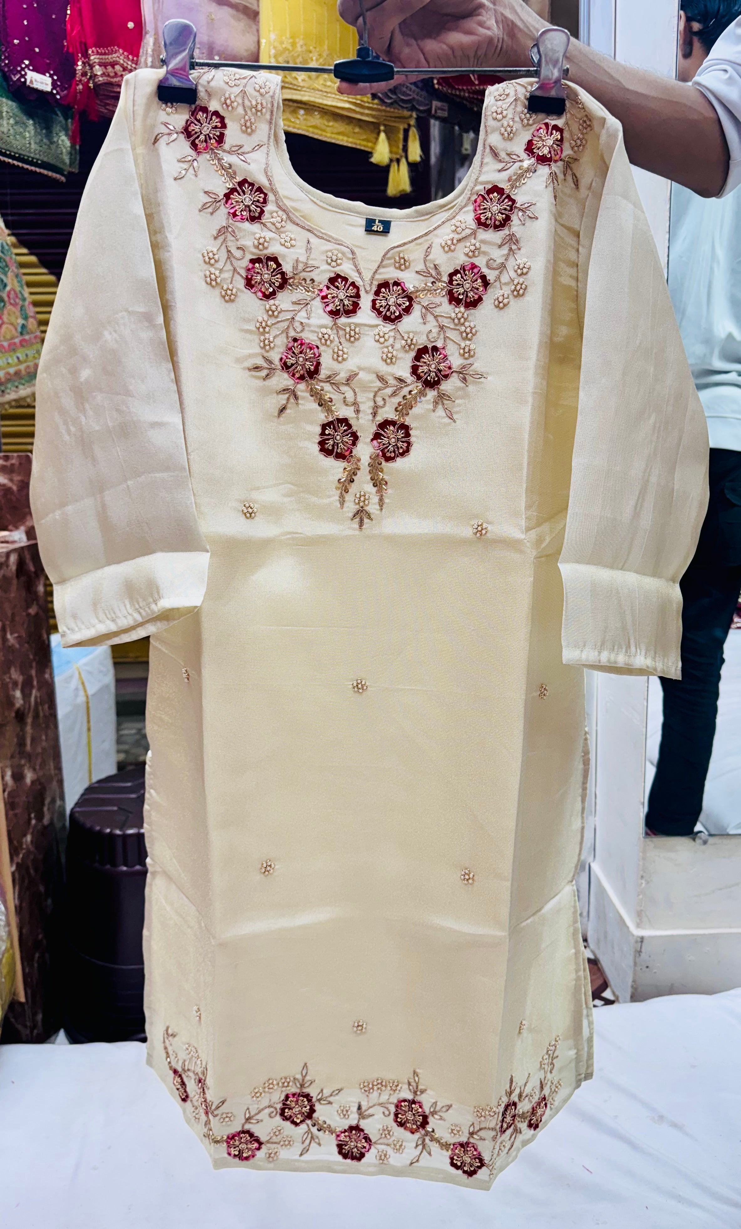 Pure tissue Kurtis with gajji patch work
