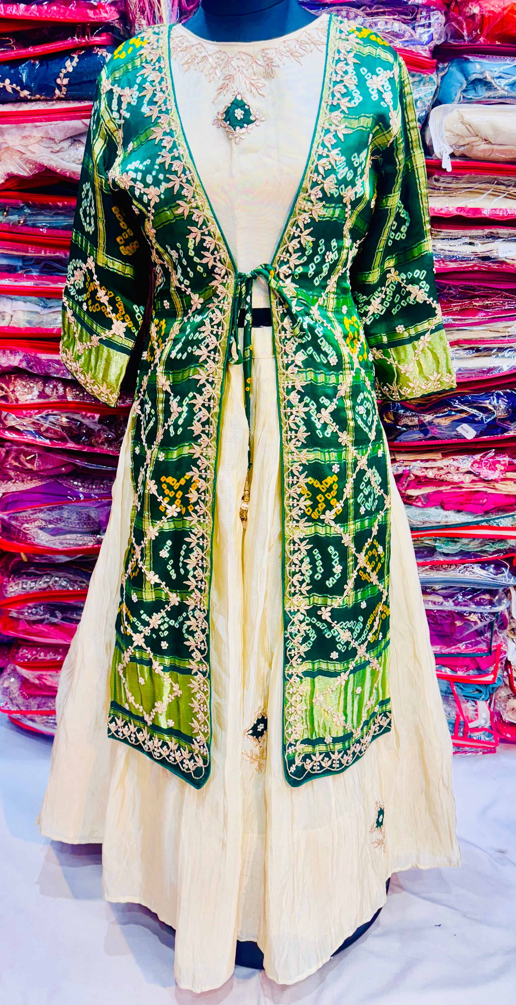 Pure gajji shrug with blouse and lehnga