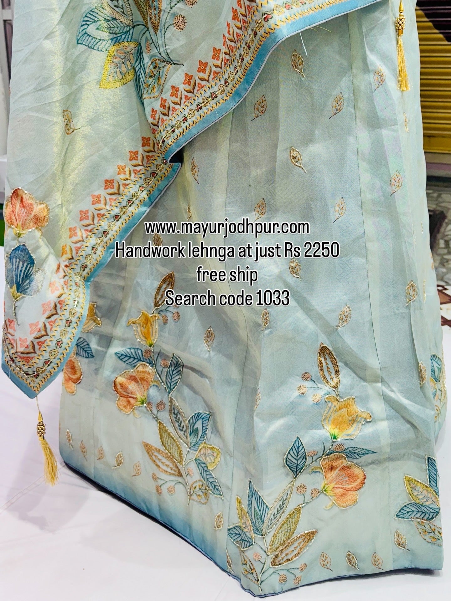 Handwork lehnga with floral highlighting