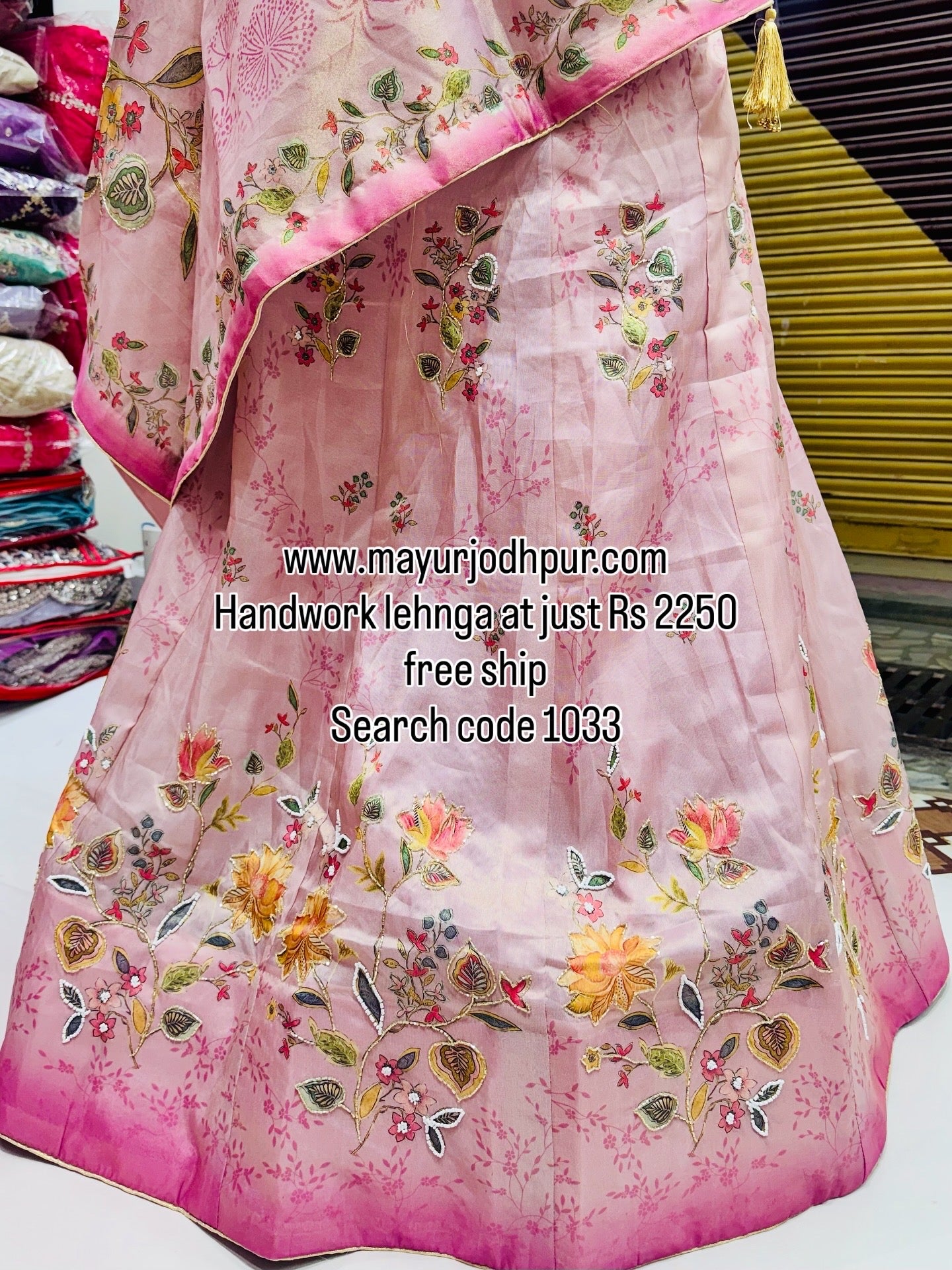 Handwork lehnga with floral highlighting