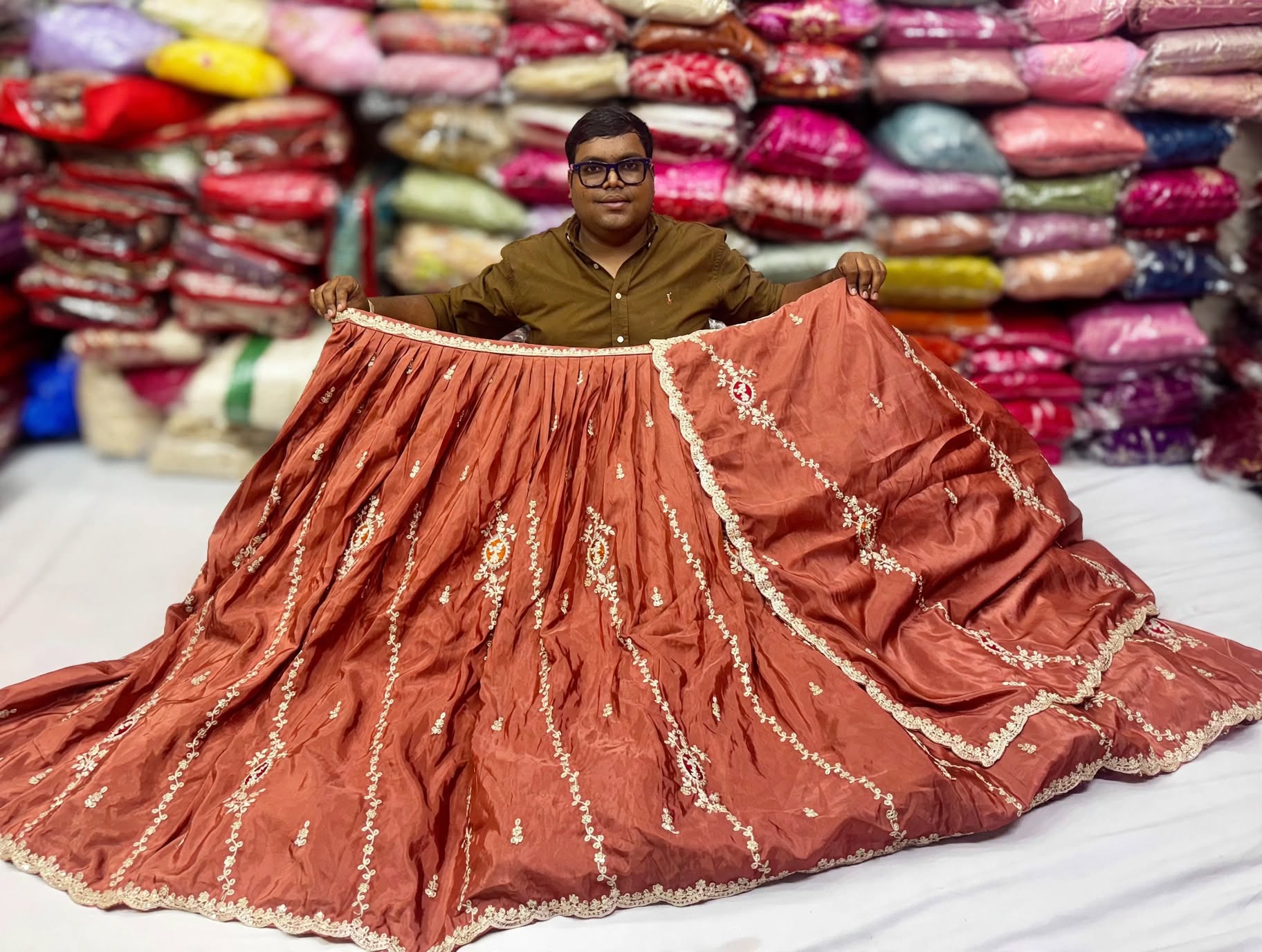 Exclusive silk embroidered lehnga with jari work