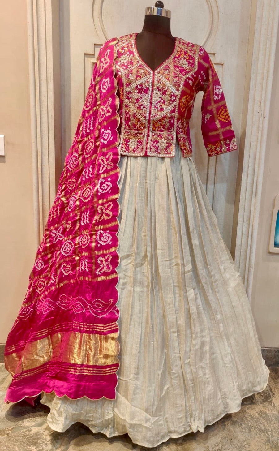 Pure modal jacket and lehnga set with zardosi and marodi work