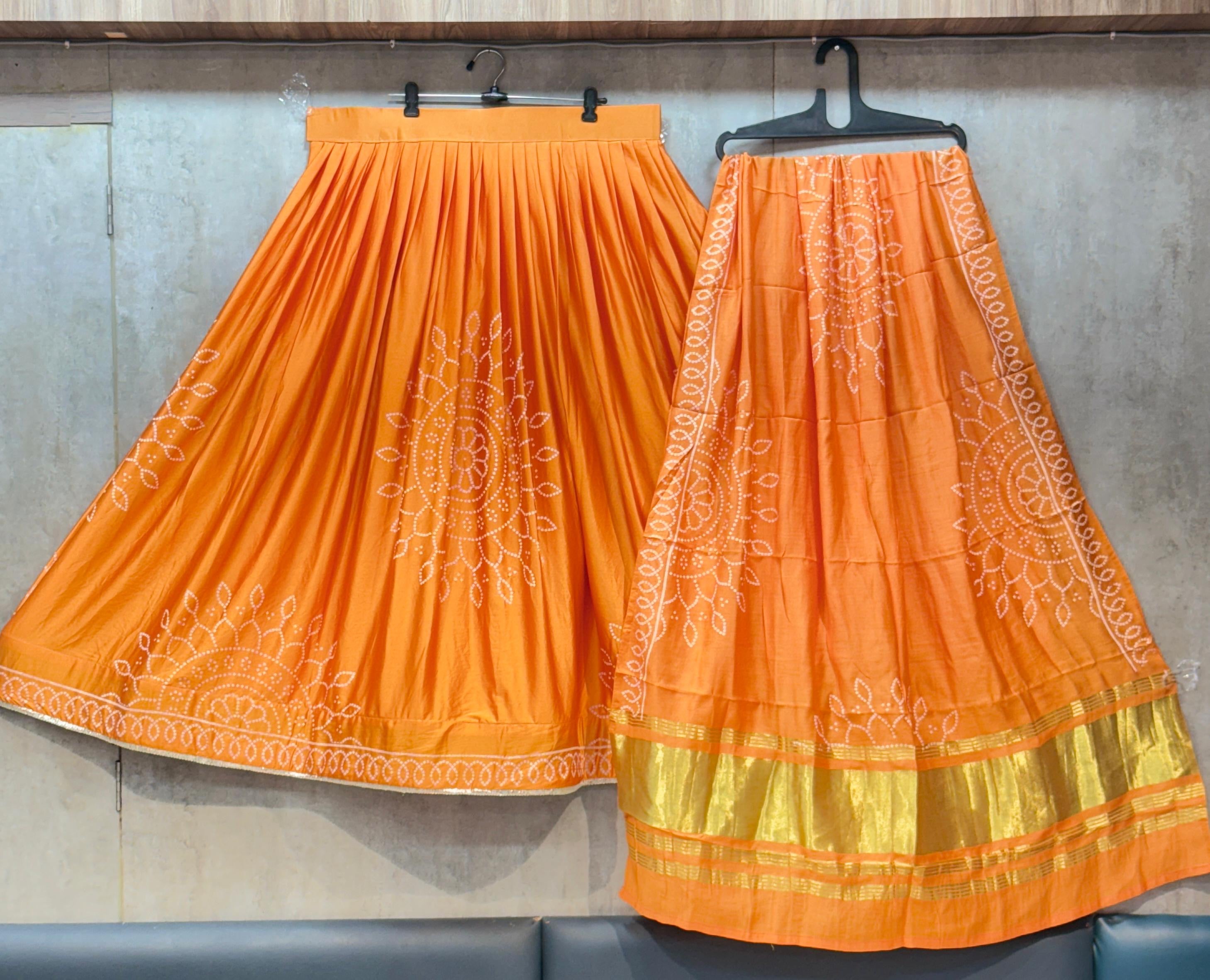 Modal silk lehnga with khadi bhandhej