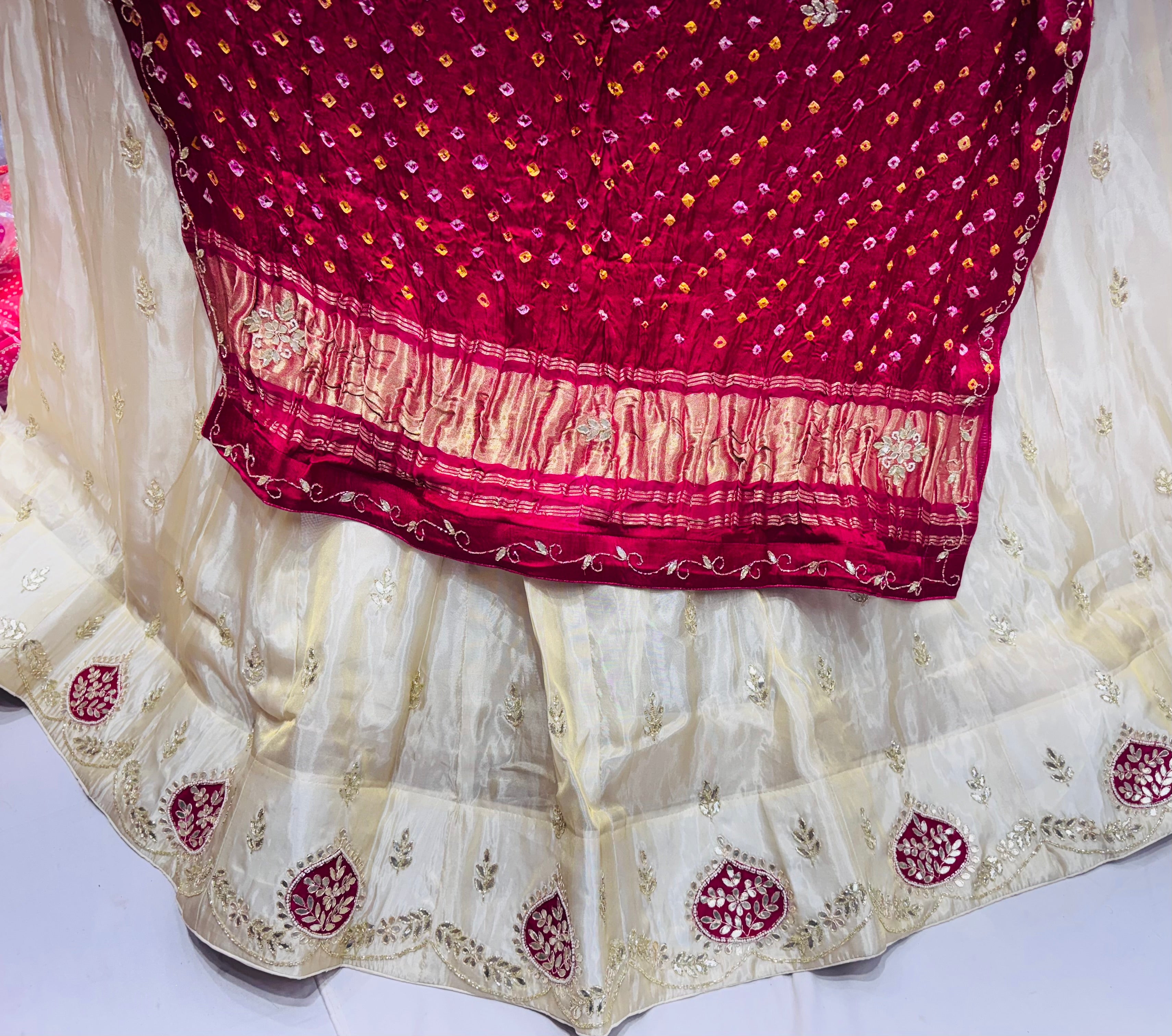 Patchwork lehngas with bandhej gajji odhni