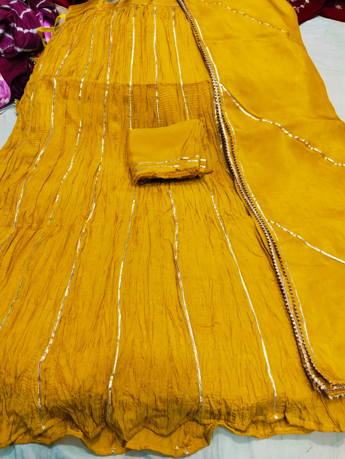 Pure Upada crush skirt set with gota work