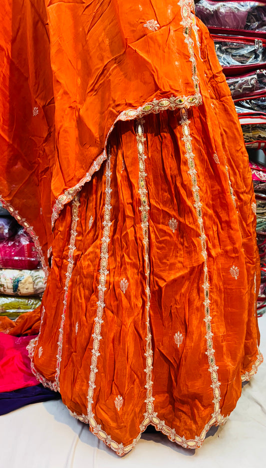 Lehnga of pittan work with gottapatti on HO silk fabric