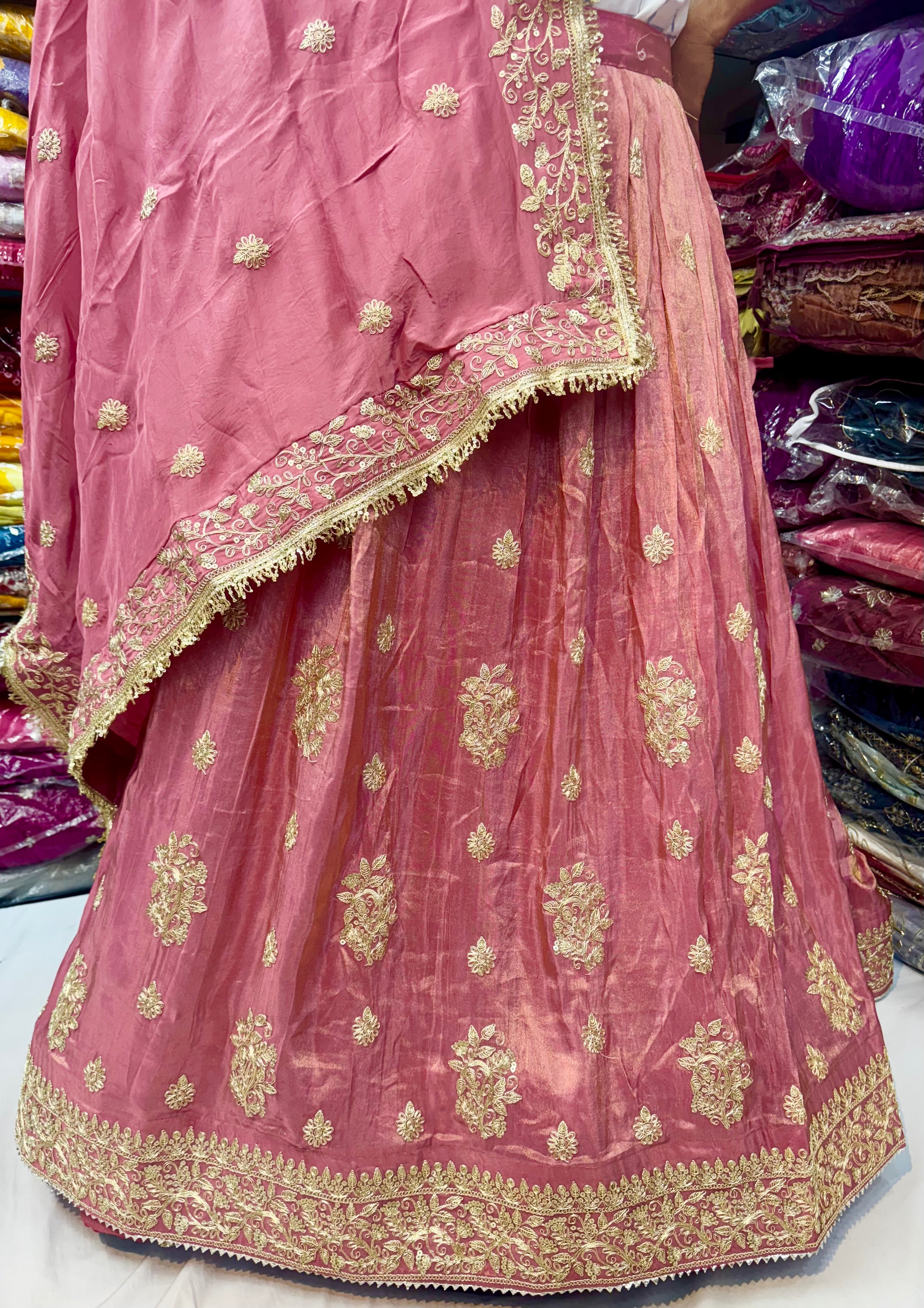 Beautiful antique work lehnga with trending lace