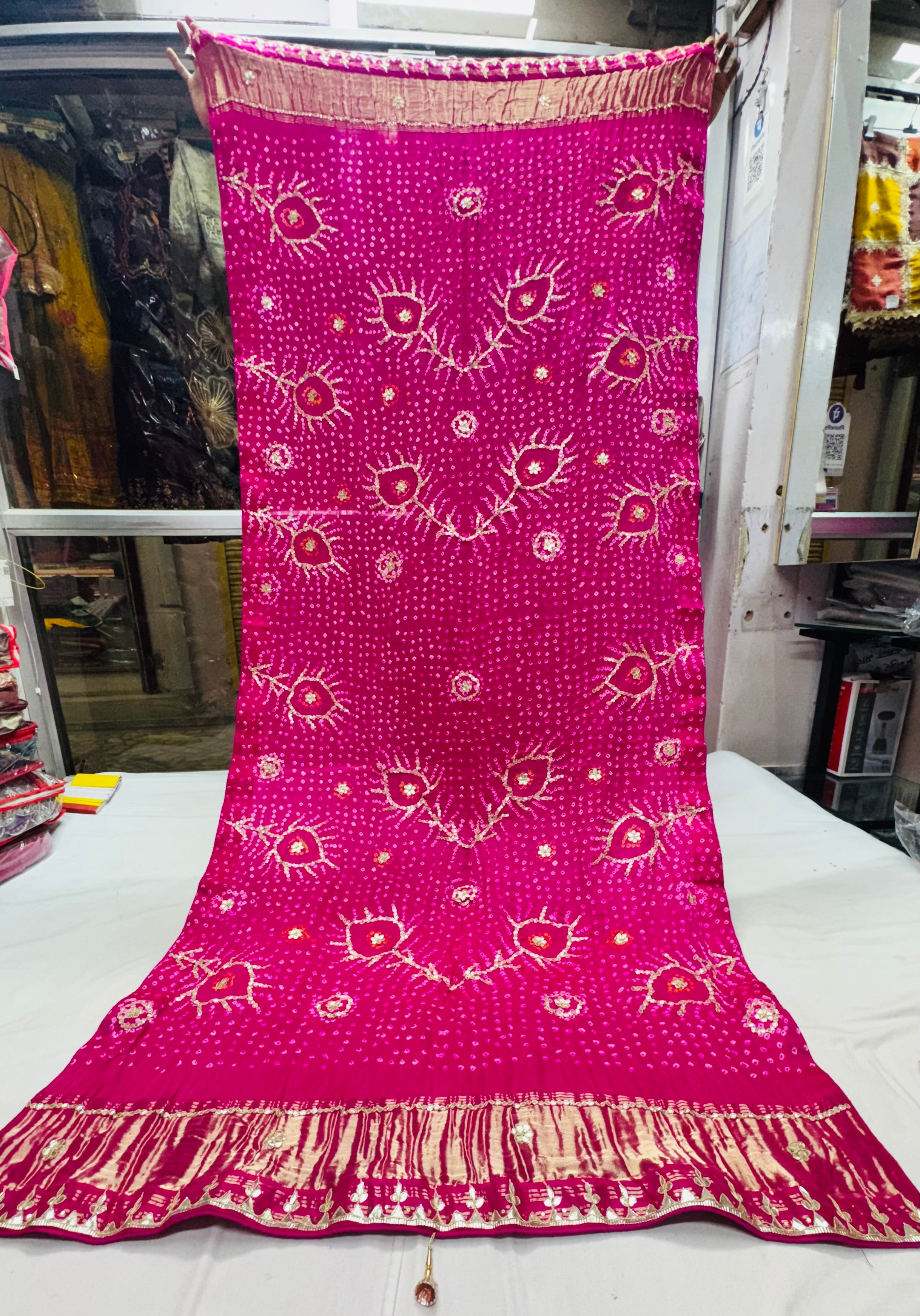 Rani pure Gajji silk hand bandhej dupatta with handwork