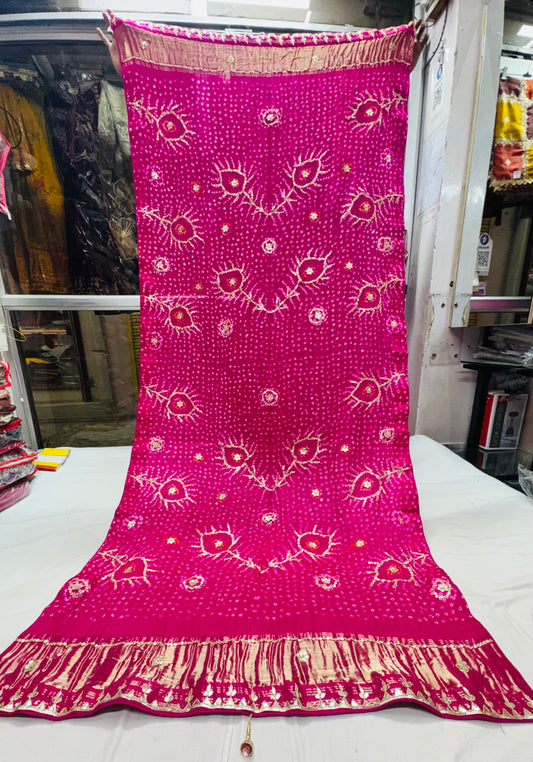Rani pure Gajji silk hand bandhej dupatta with handwork