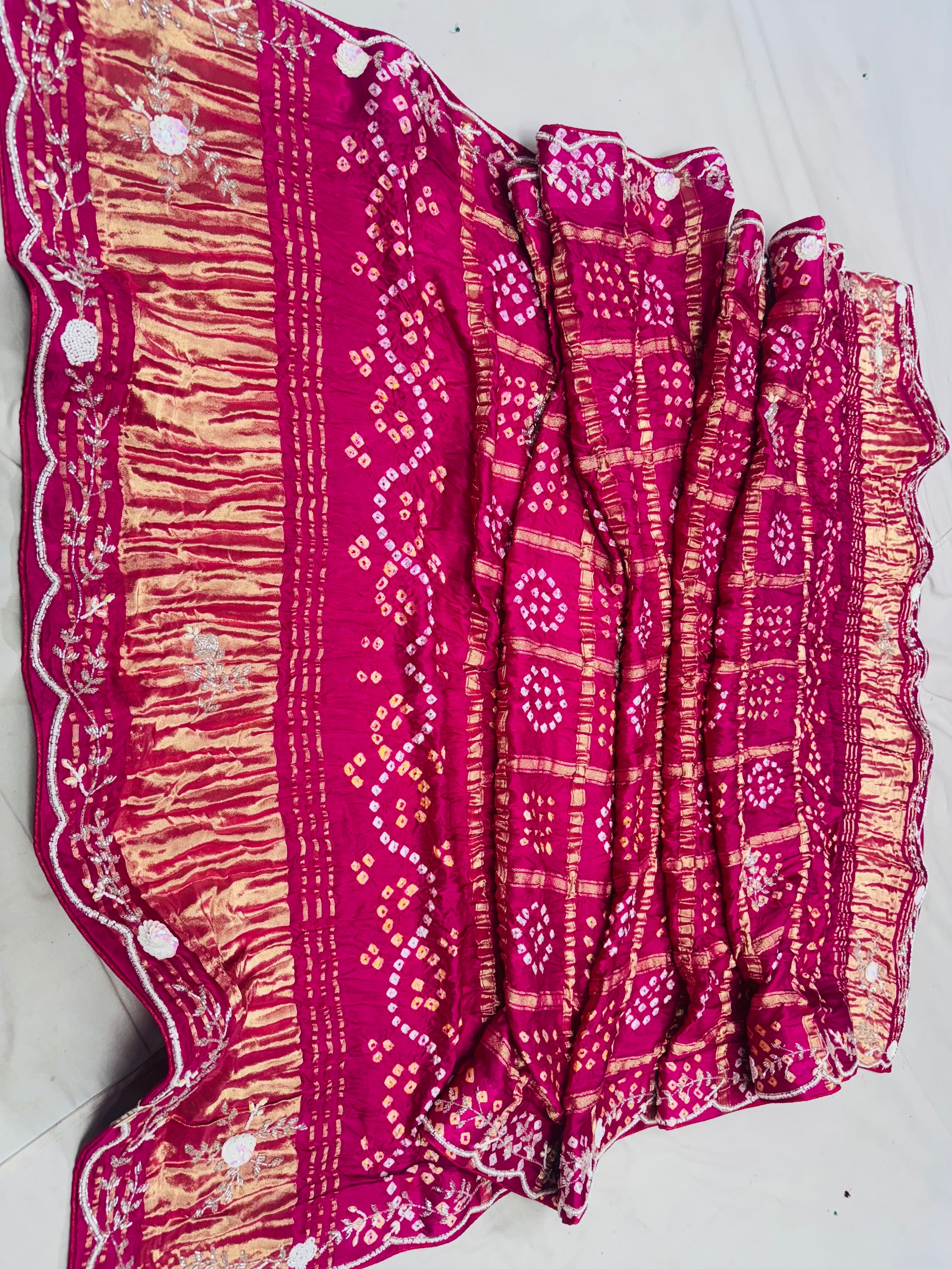 Rani color Modal Gajjisilk Ghadchola dupatta with handwork