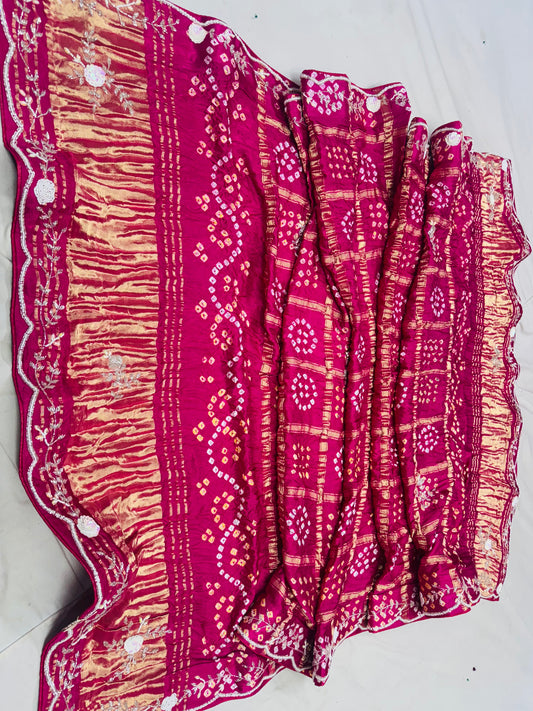 Rani color Modal Gajjisilk Ghadchola dupatta with handwork