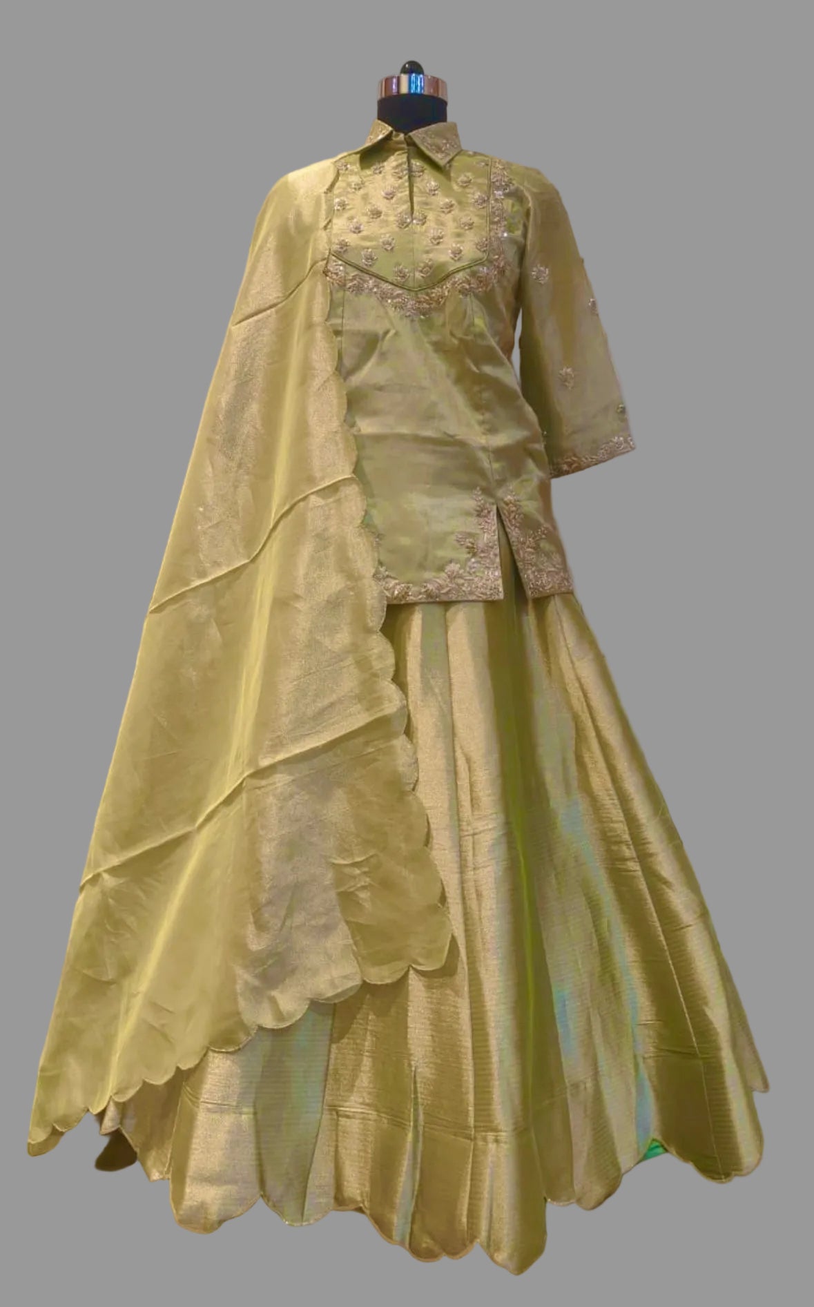 Beautiful shirt styled indowestern set with zardosi handwork