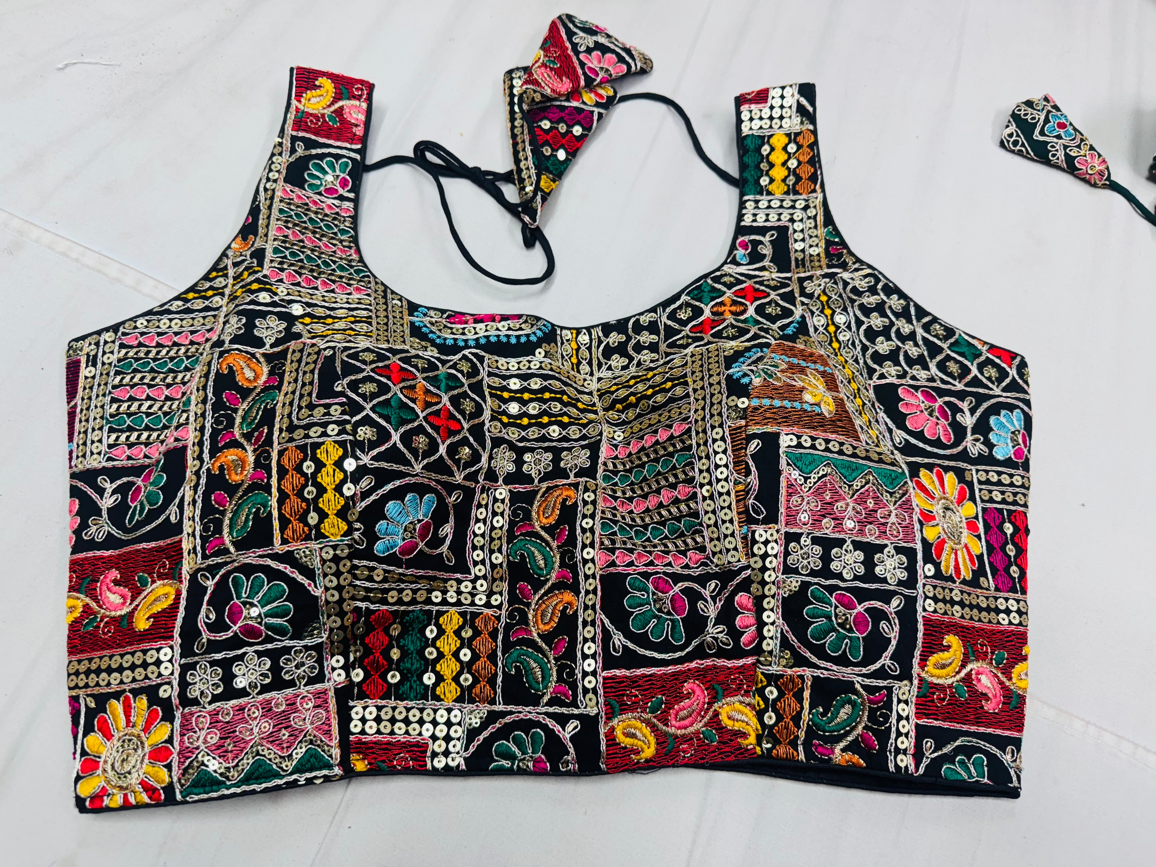Multicoloured Embroidery and coding work blouse with elbow sleeves