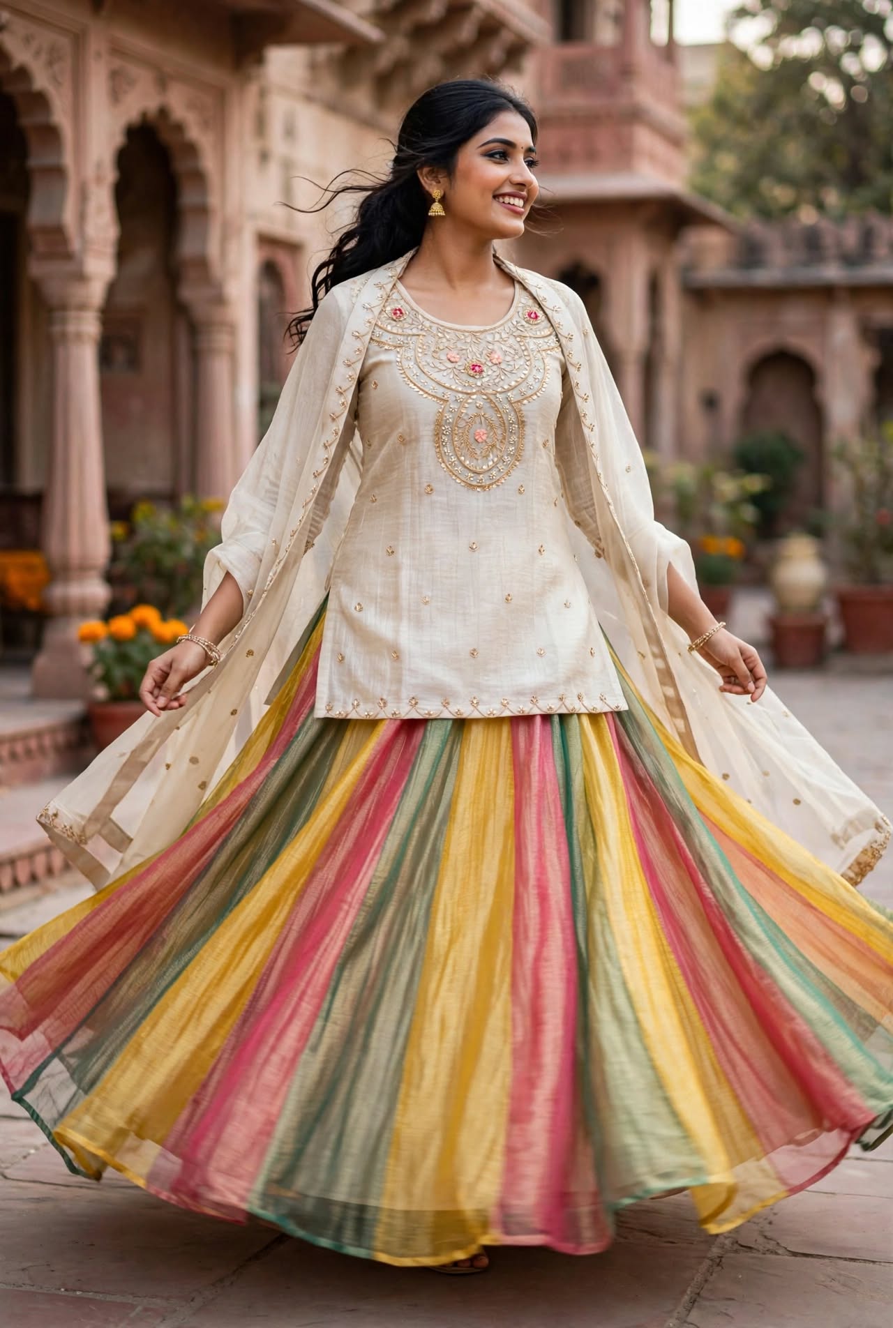 Pastel Rainbow tissue salsa indowestern