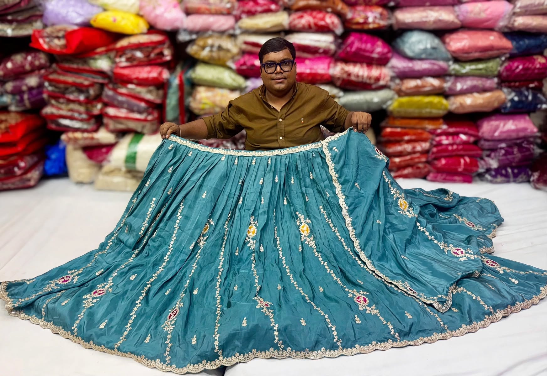 Exclusive silk embroidered lehnga with jari work