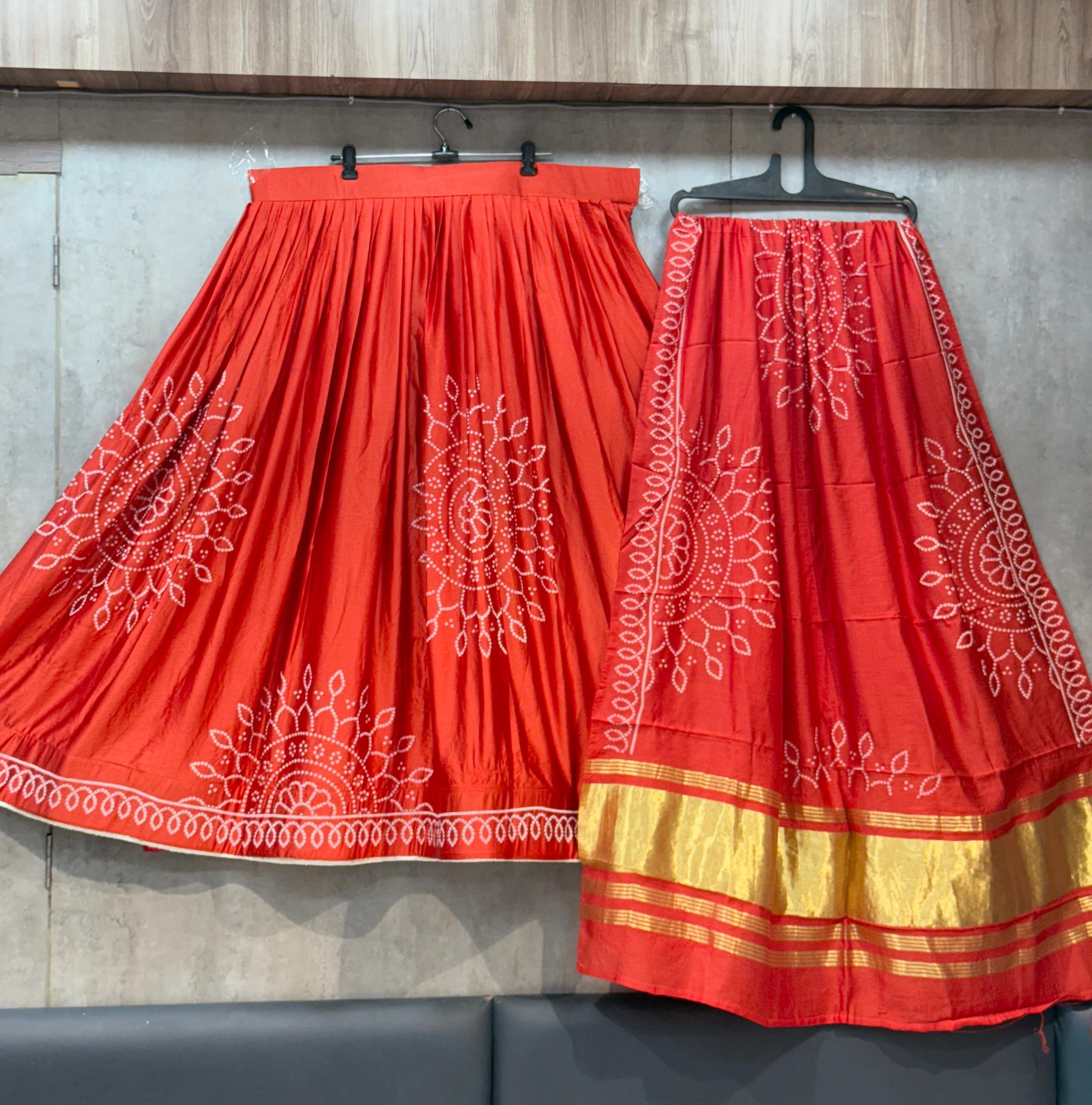 Modal silk lehnga with khadi bhandhej