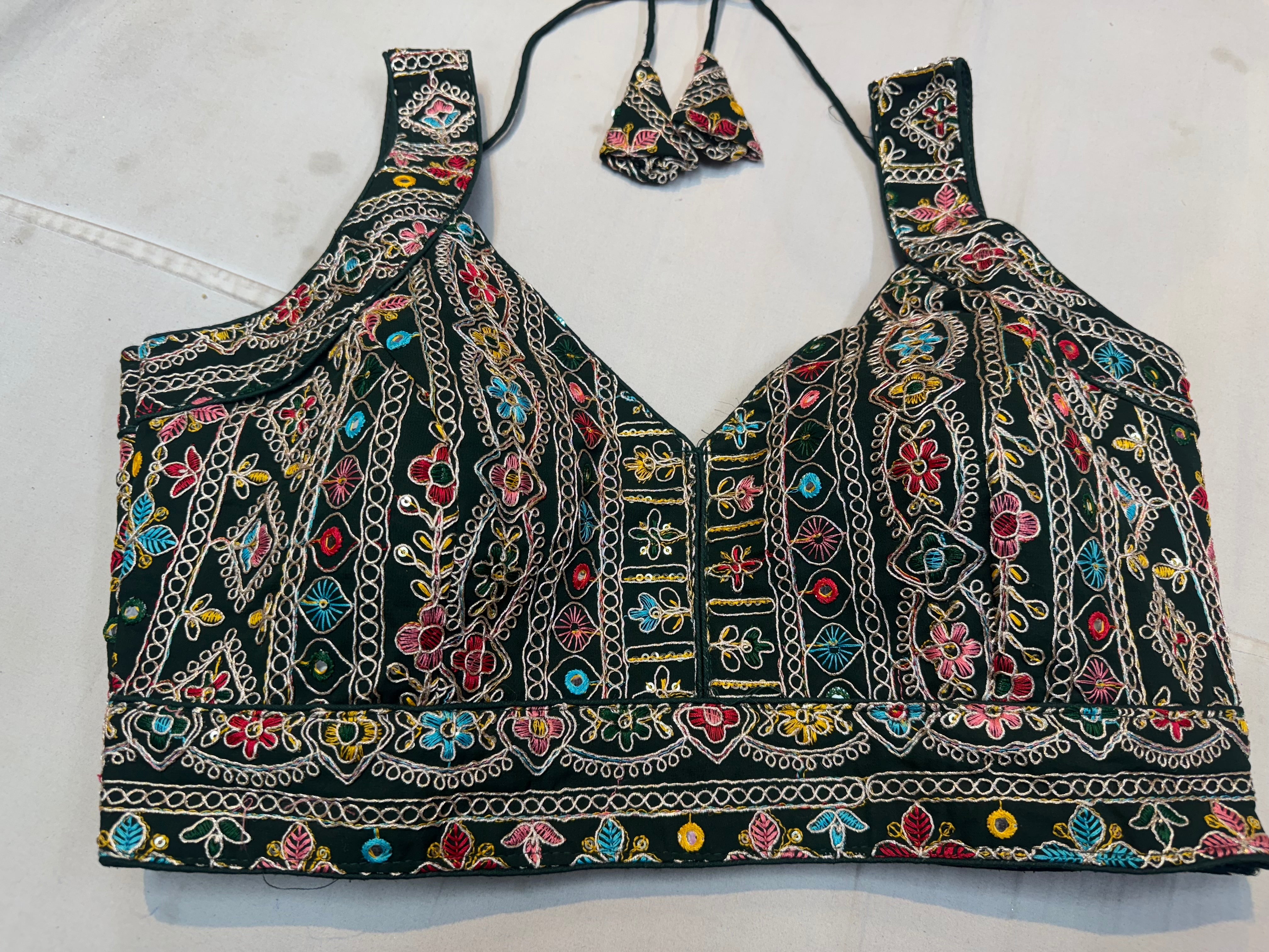 Multicoloured Embroidery and coding work blouse with elbow sleeves