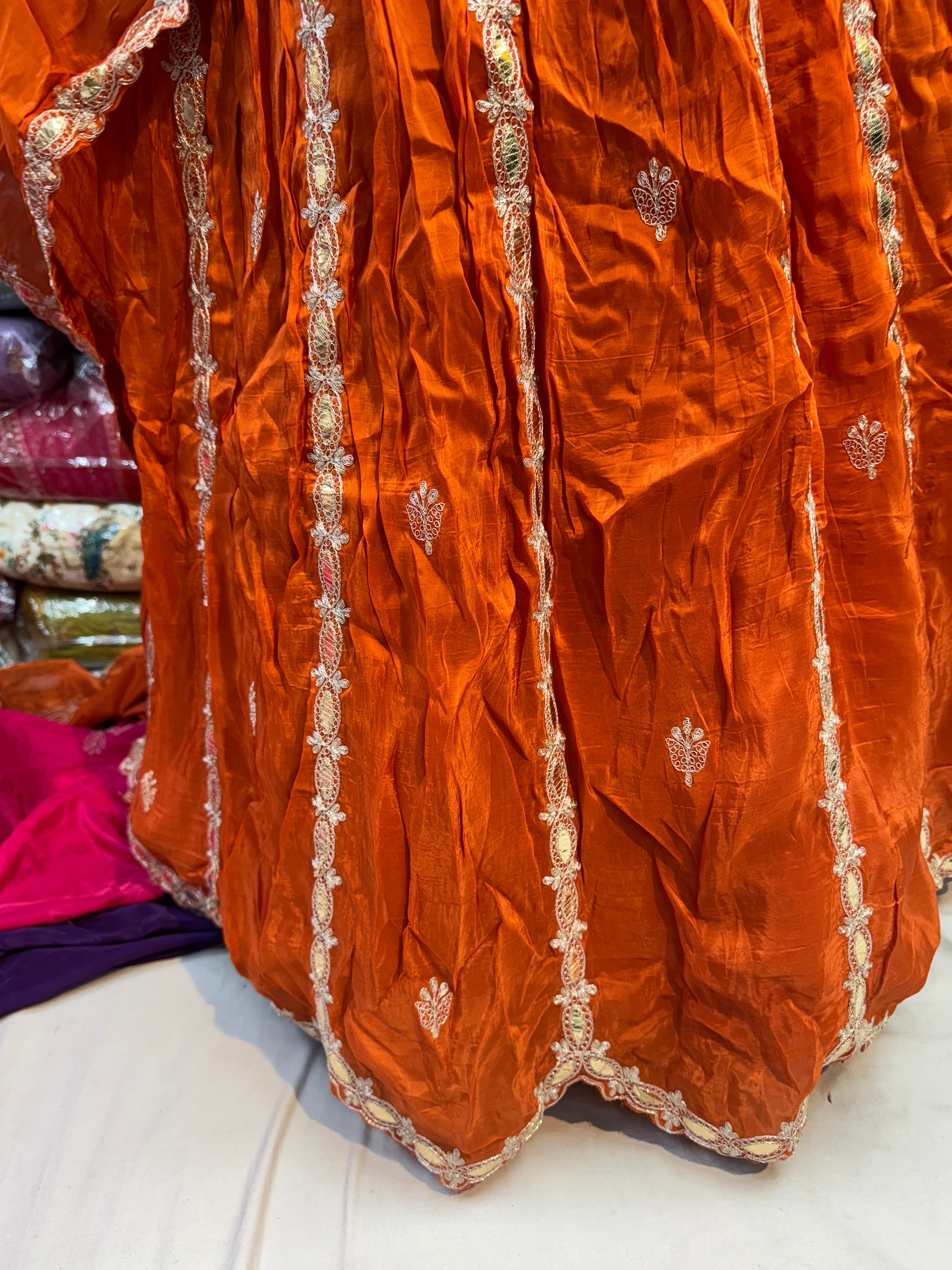 Lehnga of pittan work with gottapatti on HO silk fabric