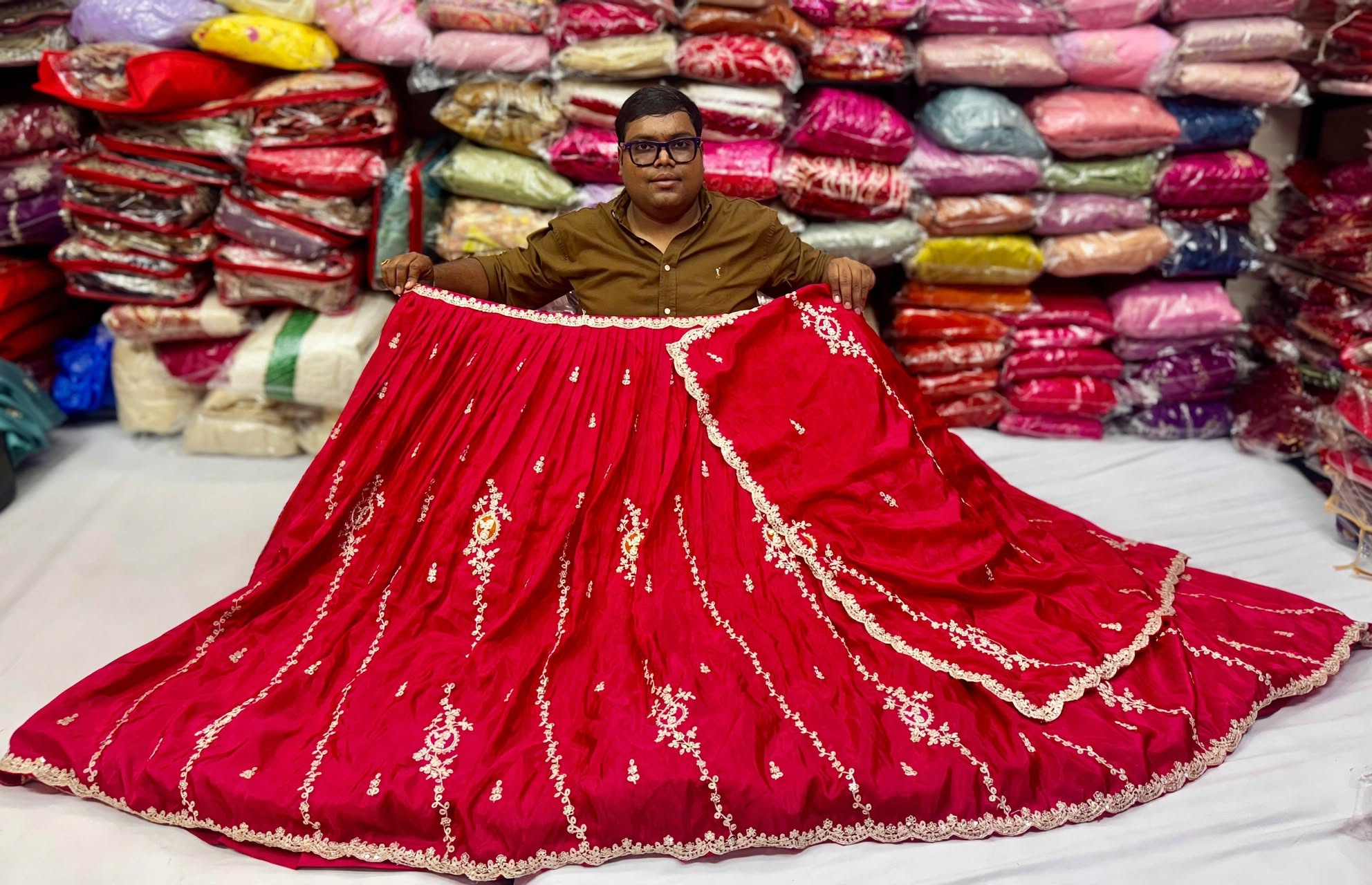 Exclusive silk embroidered lehnga with jari work