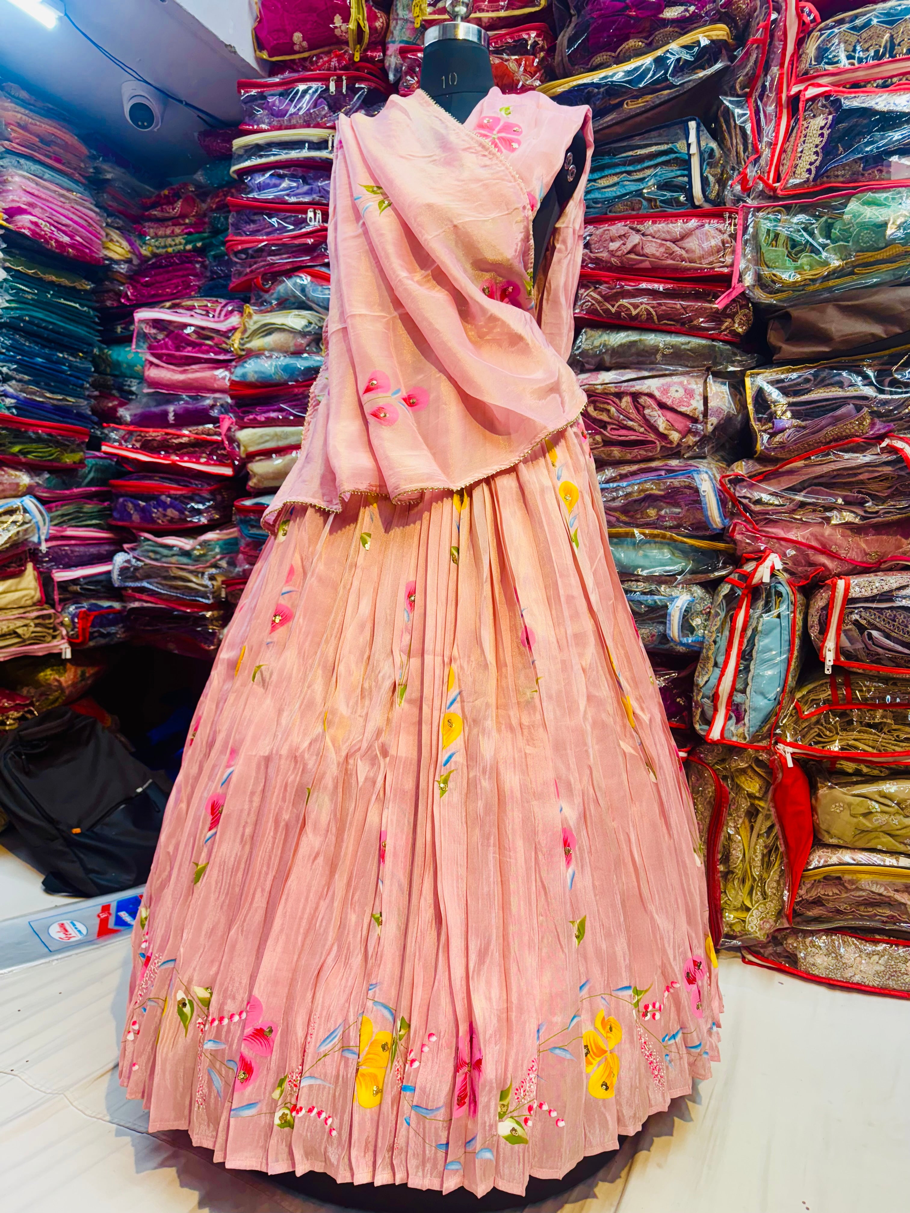 Pyaji Color Code Pyazi color handpainted lehnga on tissue fabric – MAYUR ENTERPRISES