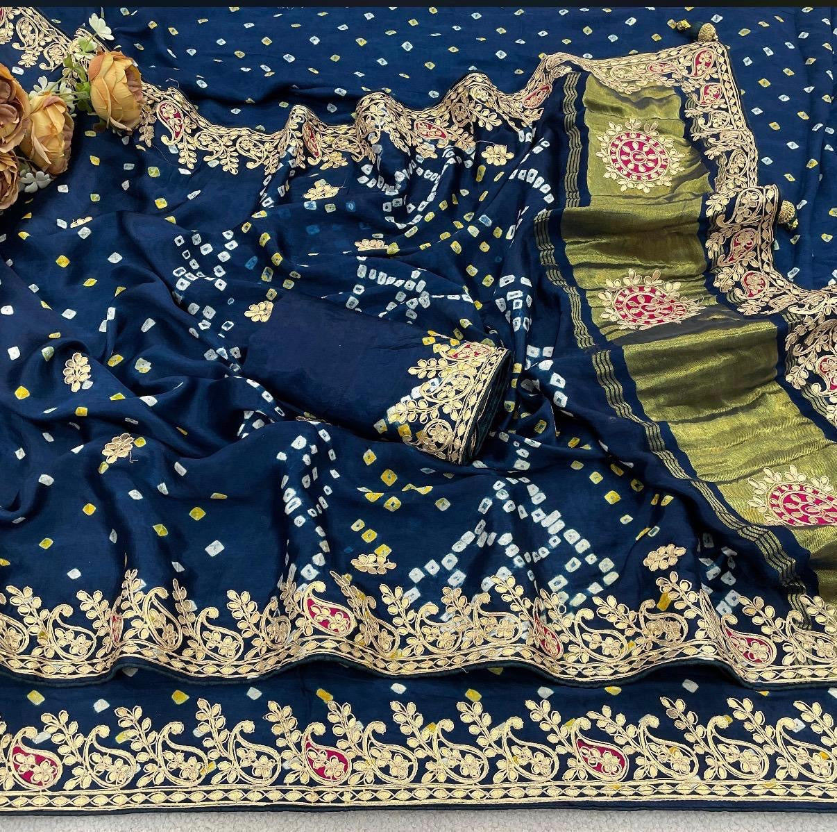 Handbandhej gajji modal saree with gotawork