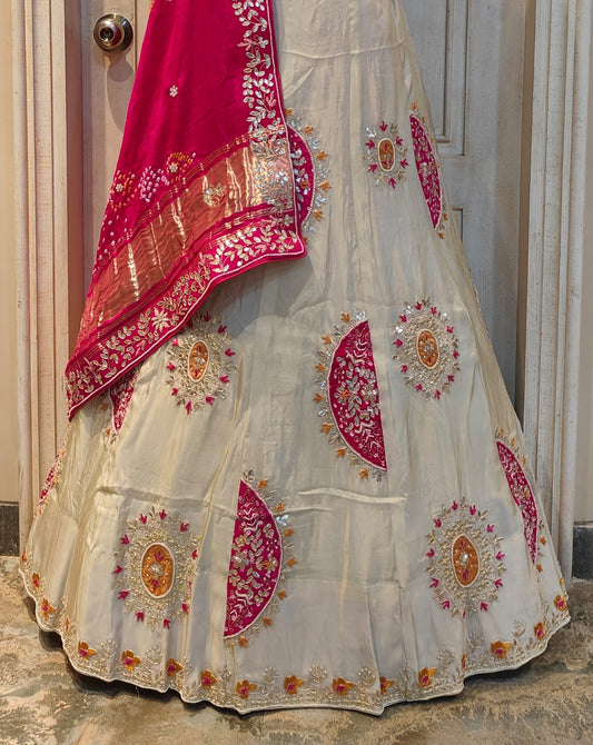 Pure Tissue lehnga with zardosi handwork and cut patchwork with pure gajji dupatta